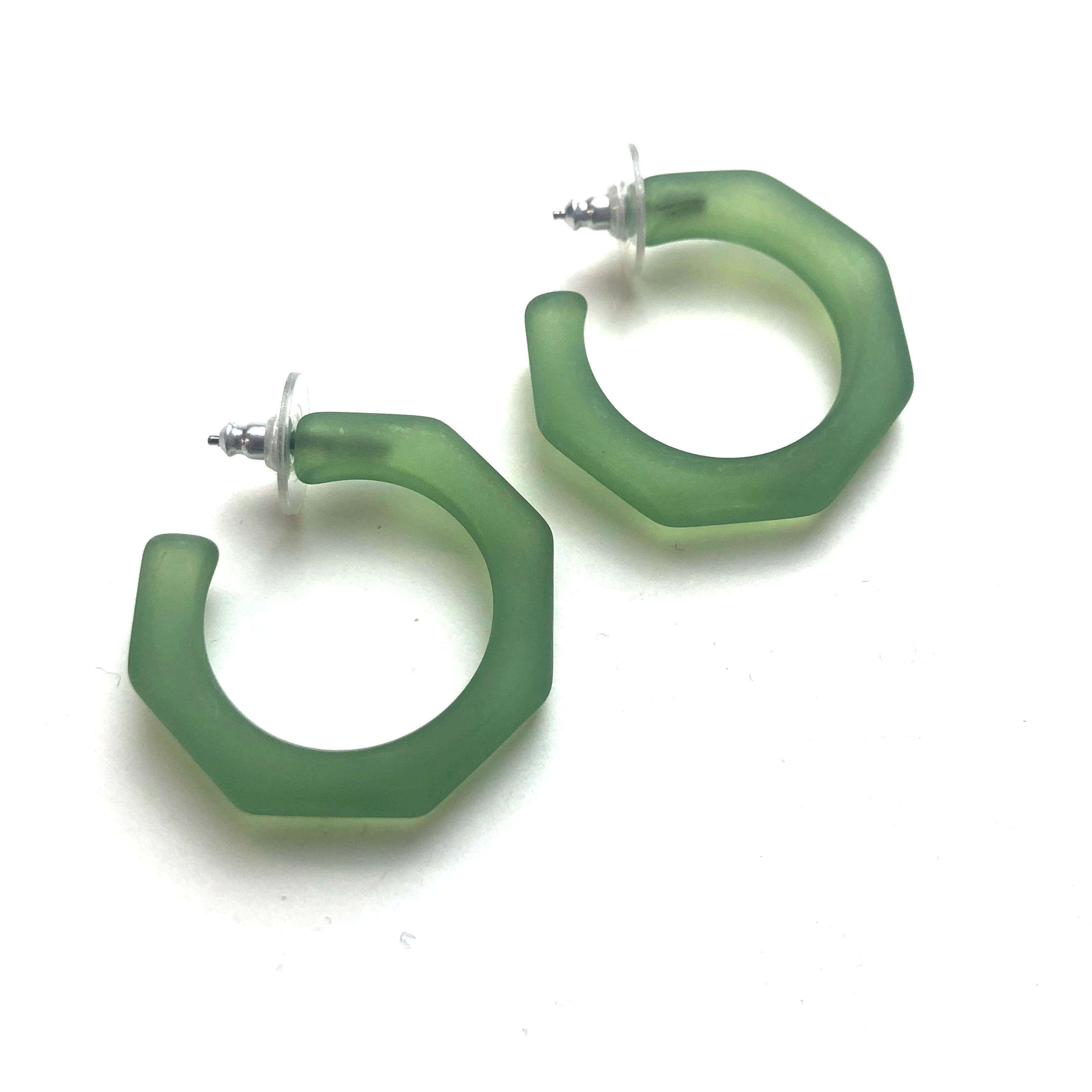 Sea Glass Green Frosted Octagon Kay Hoop Earrings