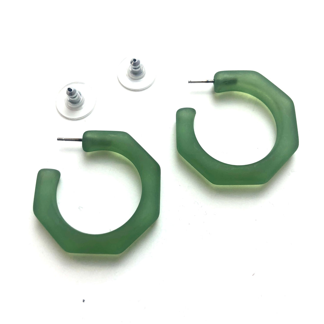 Sea Glass Green Frosted Octagon Kay Hoop Earrings