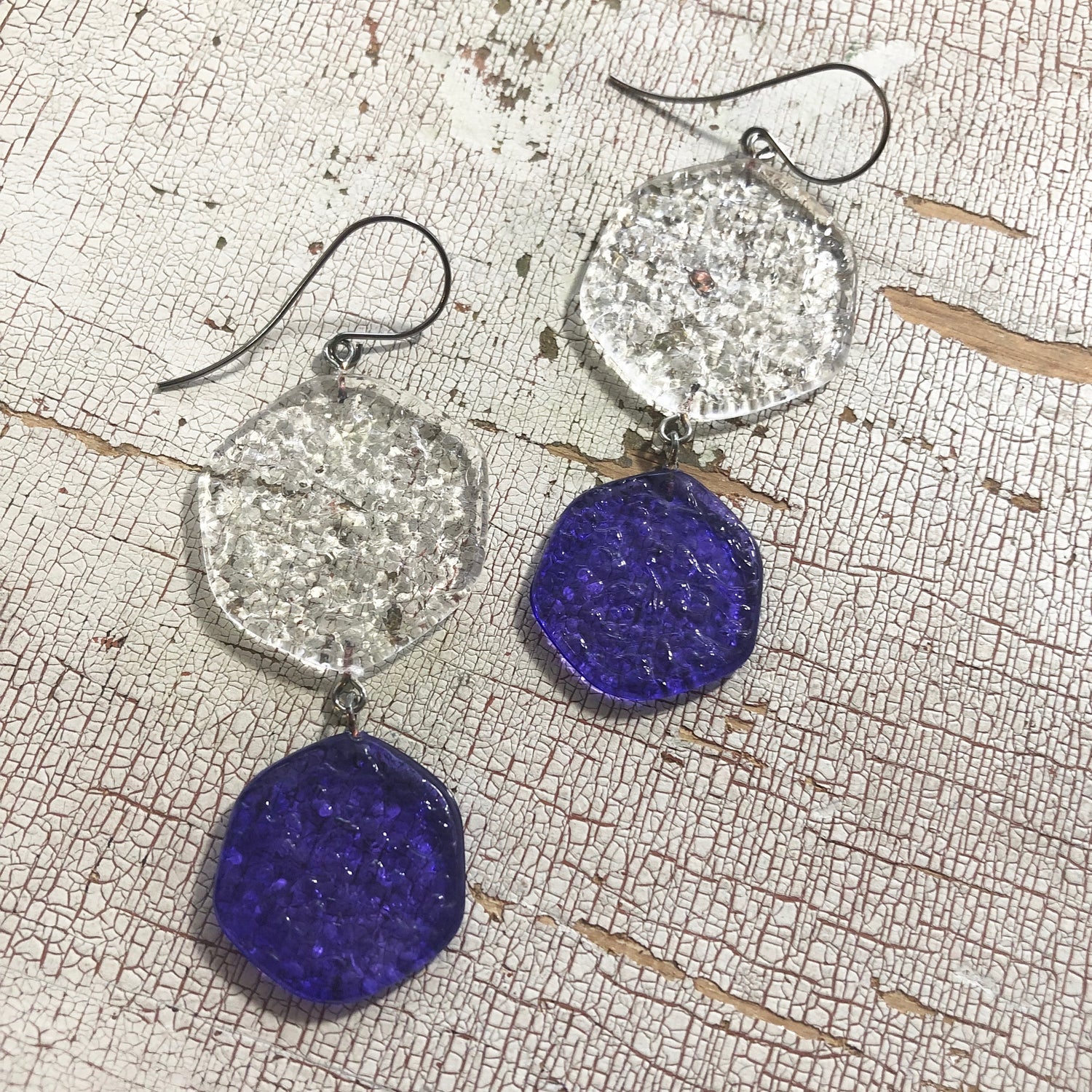blue clear lucite earrings