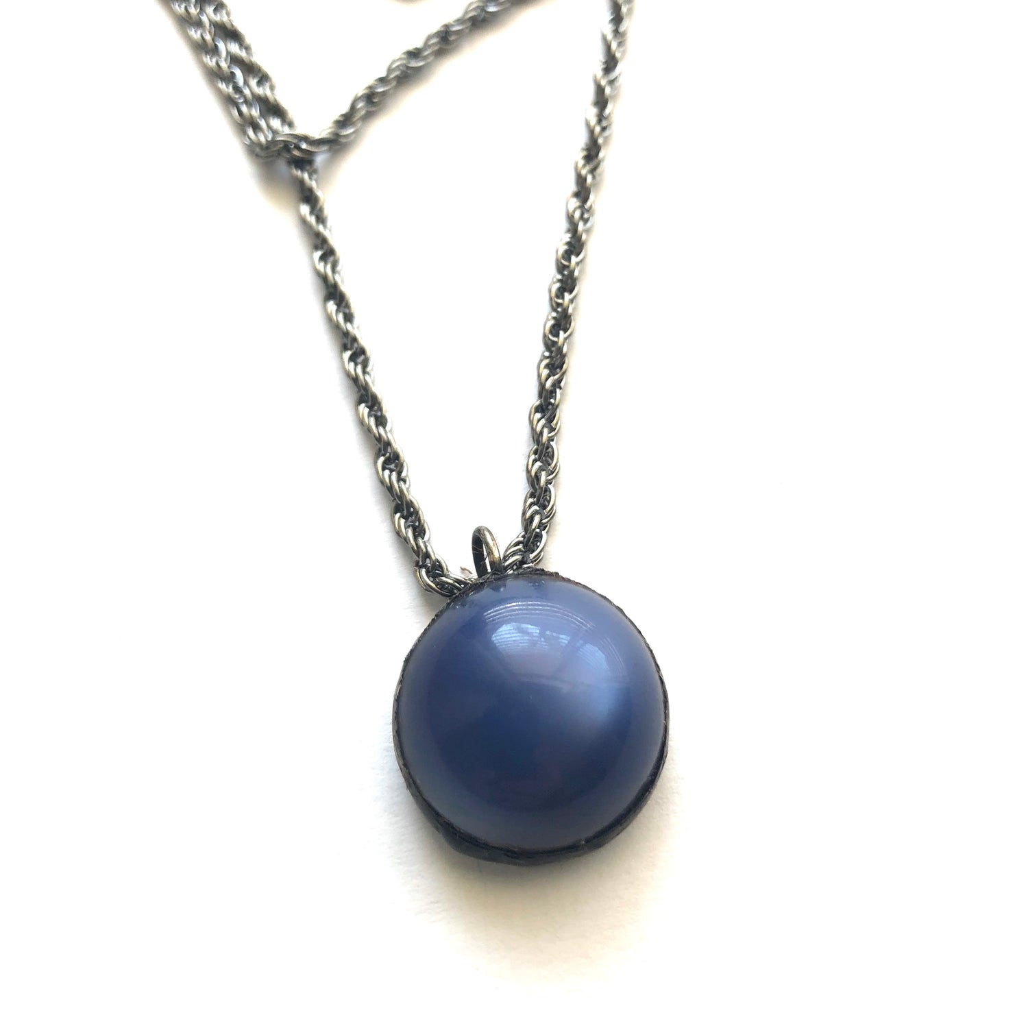 Slate Blue Moonglow &amp; Gun Metal Chain Layering Necklace - Shortie