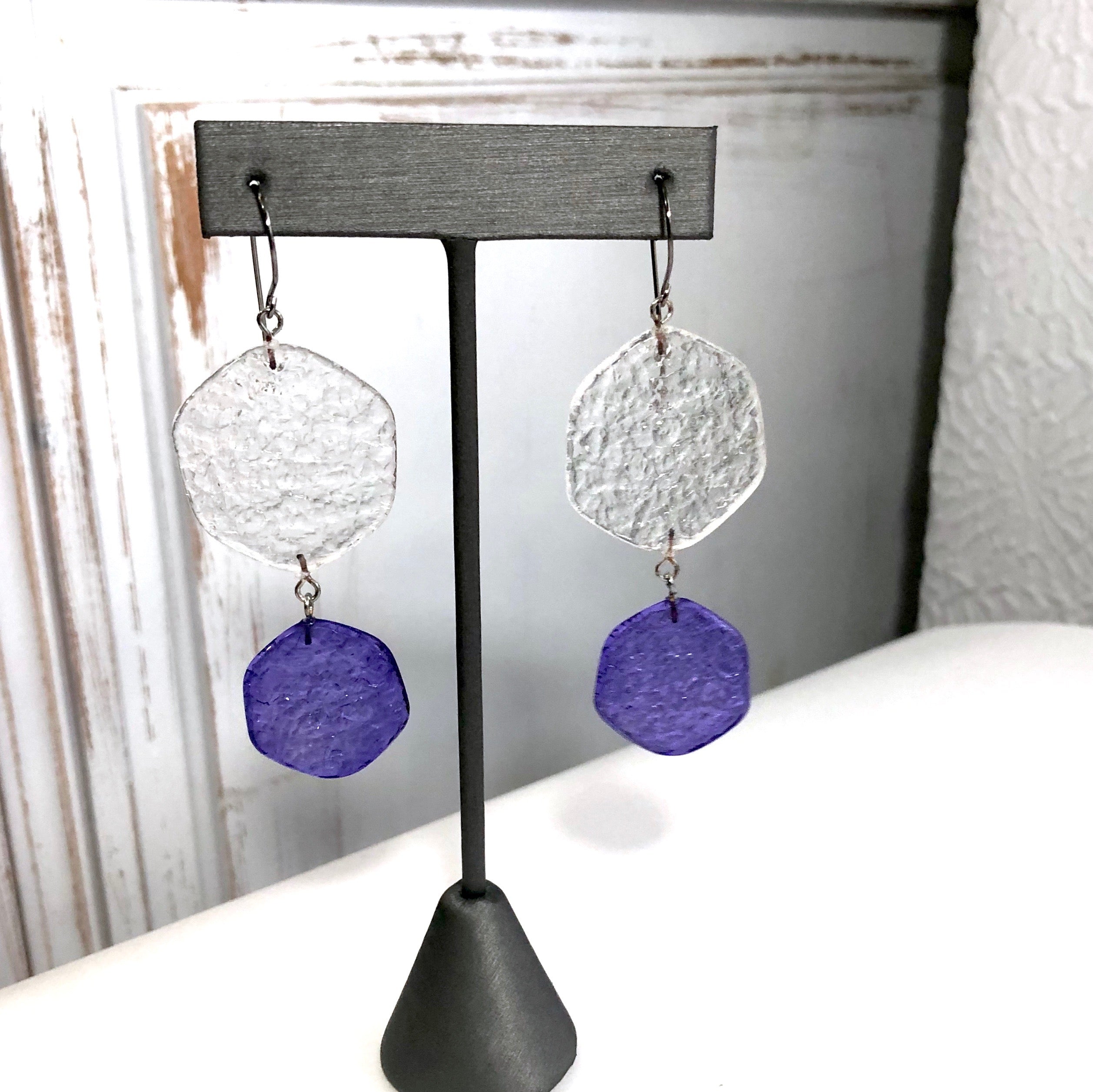 cobalt blue stained glass earrings
