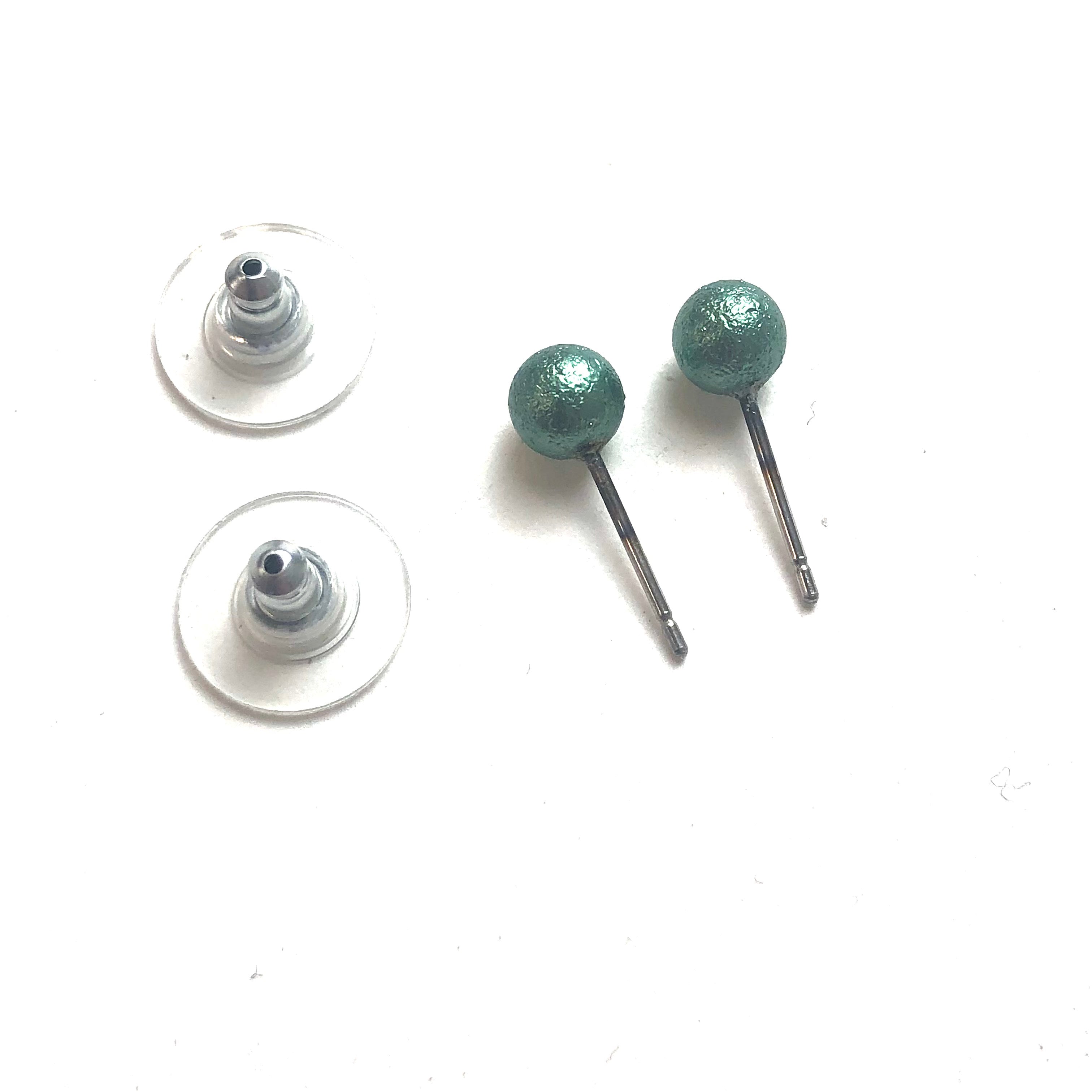 Sea Glass Green Pitted Lucite Tiny Ball Stud Earrings