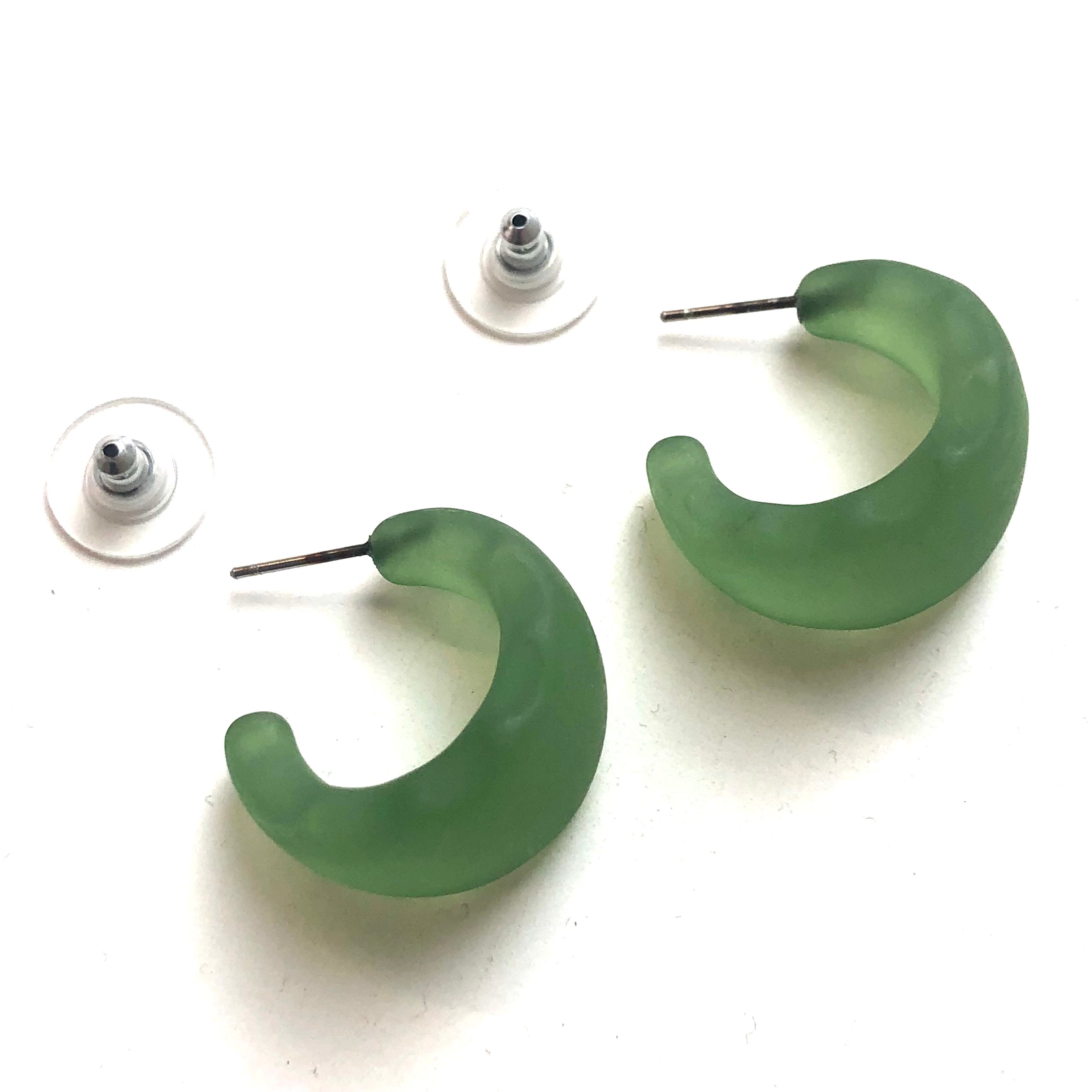 Sea Glass Green Frosted Ruffle Hoop Earrings