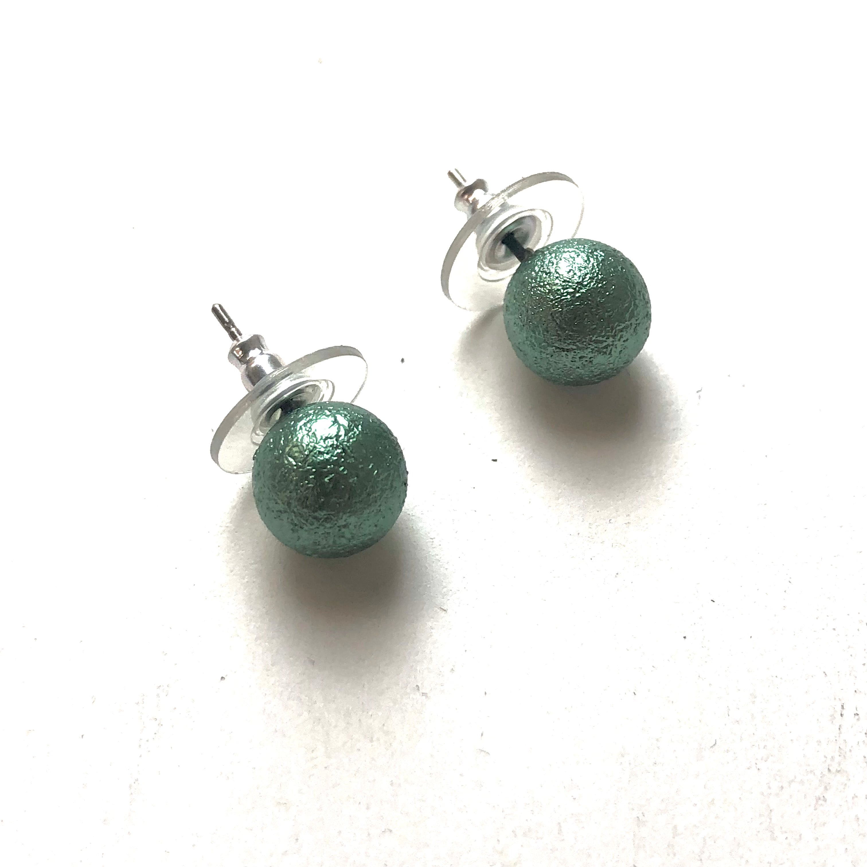 Sea Glass Green Pitted Lucite Small Ball Stud Earrings