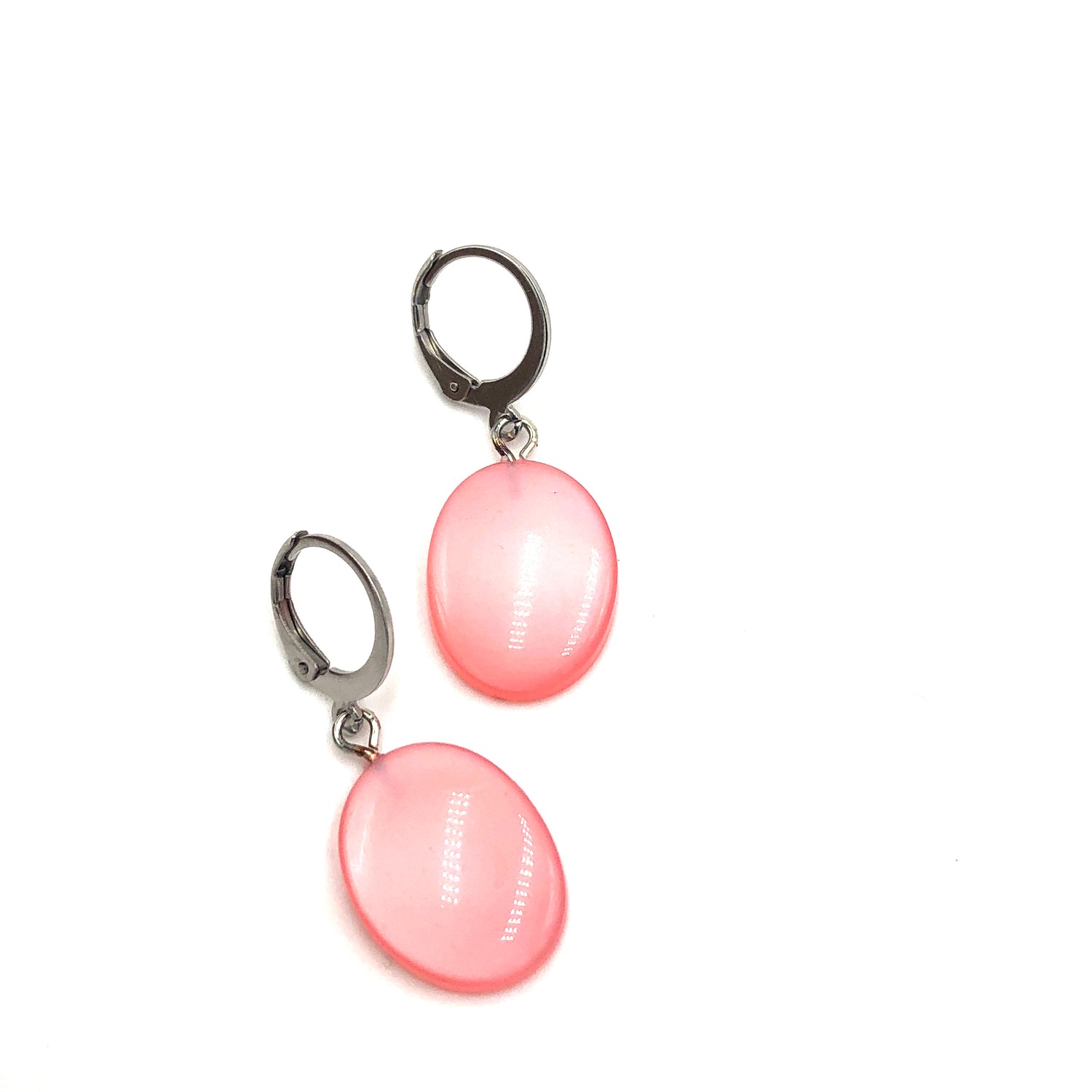 Pink Moonglow Oval Cuff Drop Earrings *