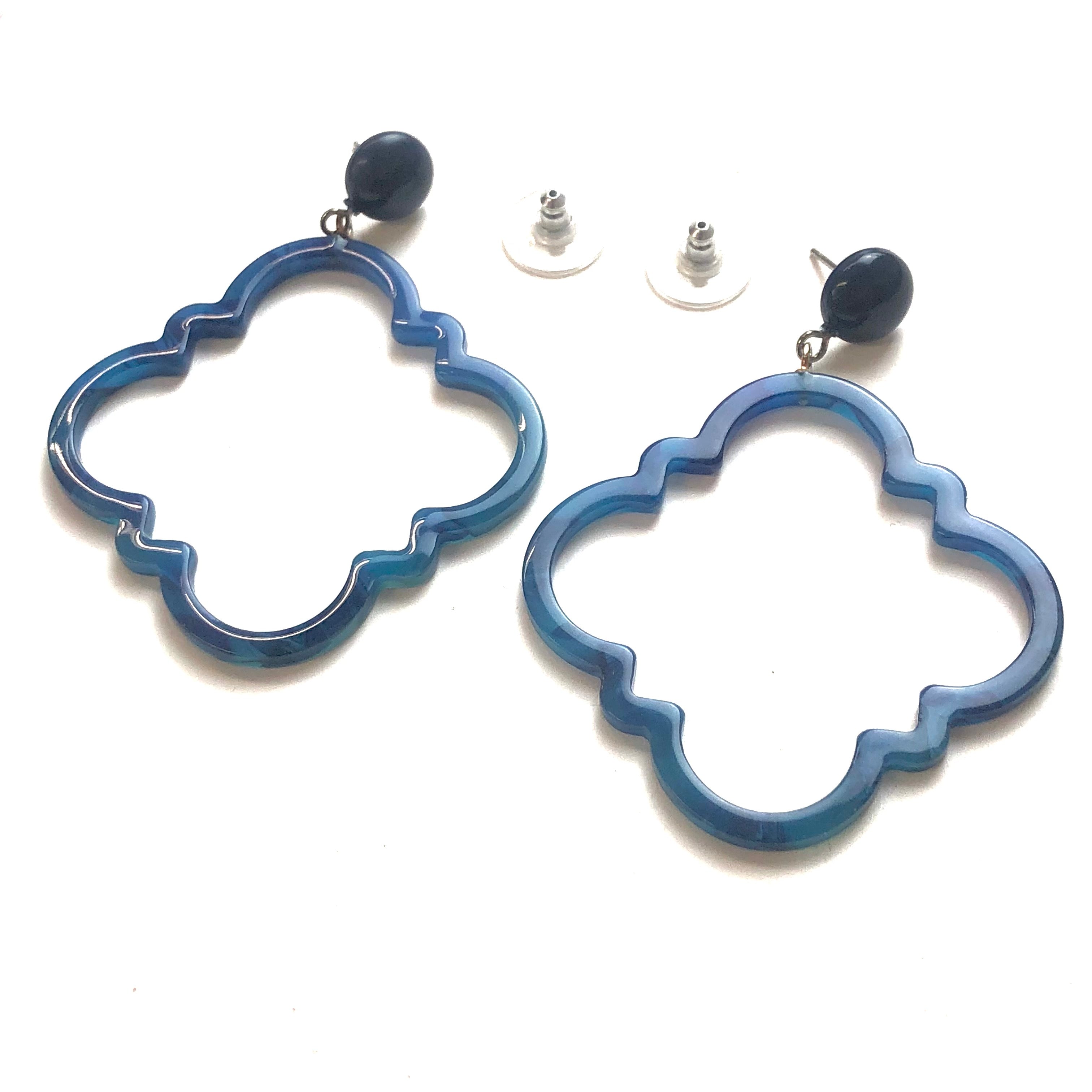 Navy Blue Quatrefoil Earrings