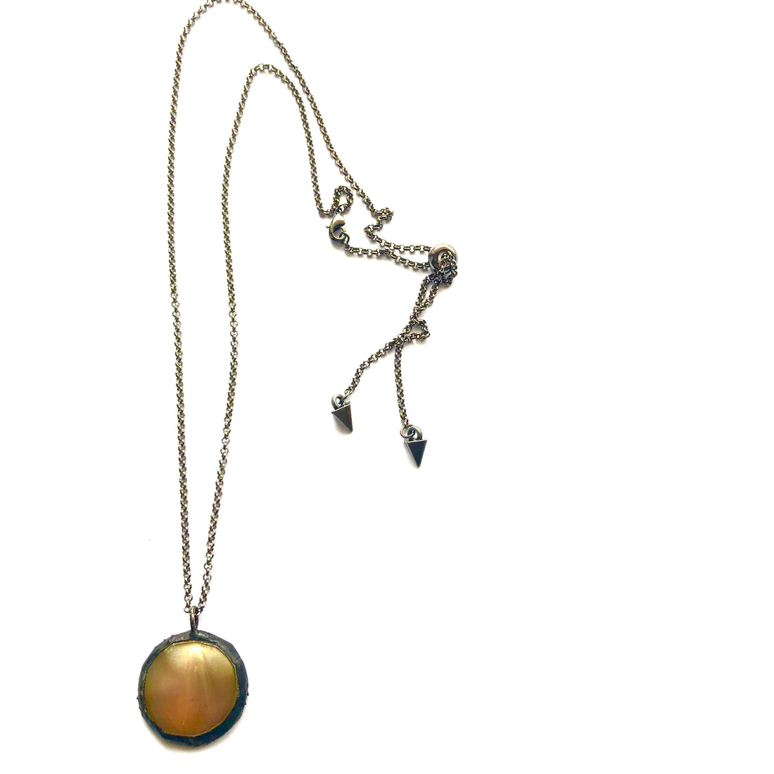 Golden Marbled Moonglow &amp; Gun Metal Layering Necklace - Medium