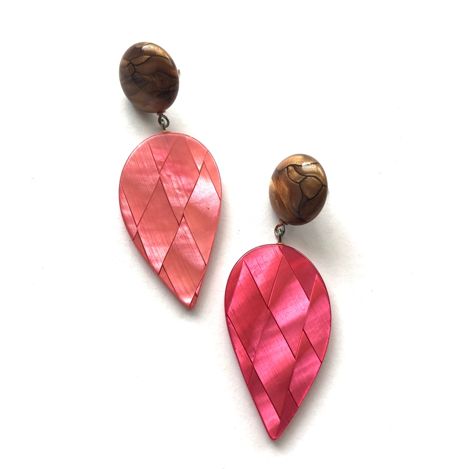 Copper Marbled Cranberry Moonglow Retro Statement Drop Earrings