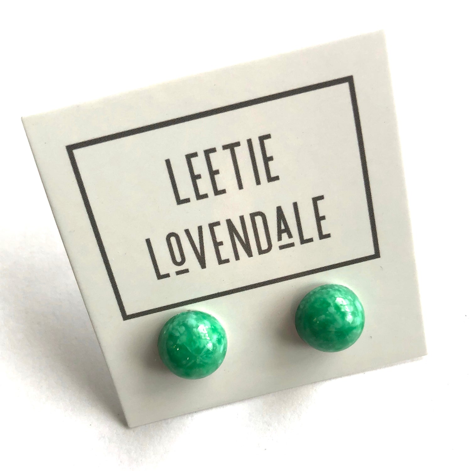 Jade Green Mosaic Resin Retro Button Stud Earrings