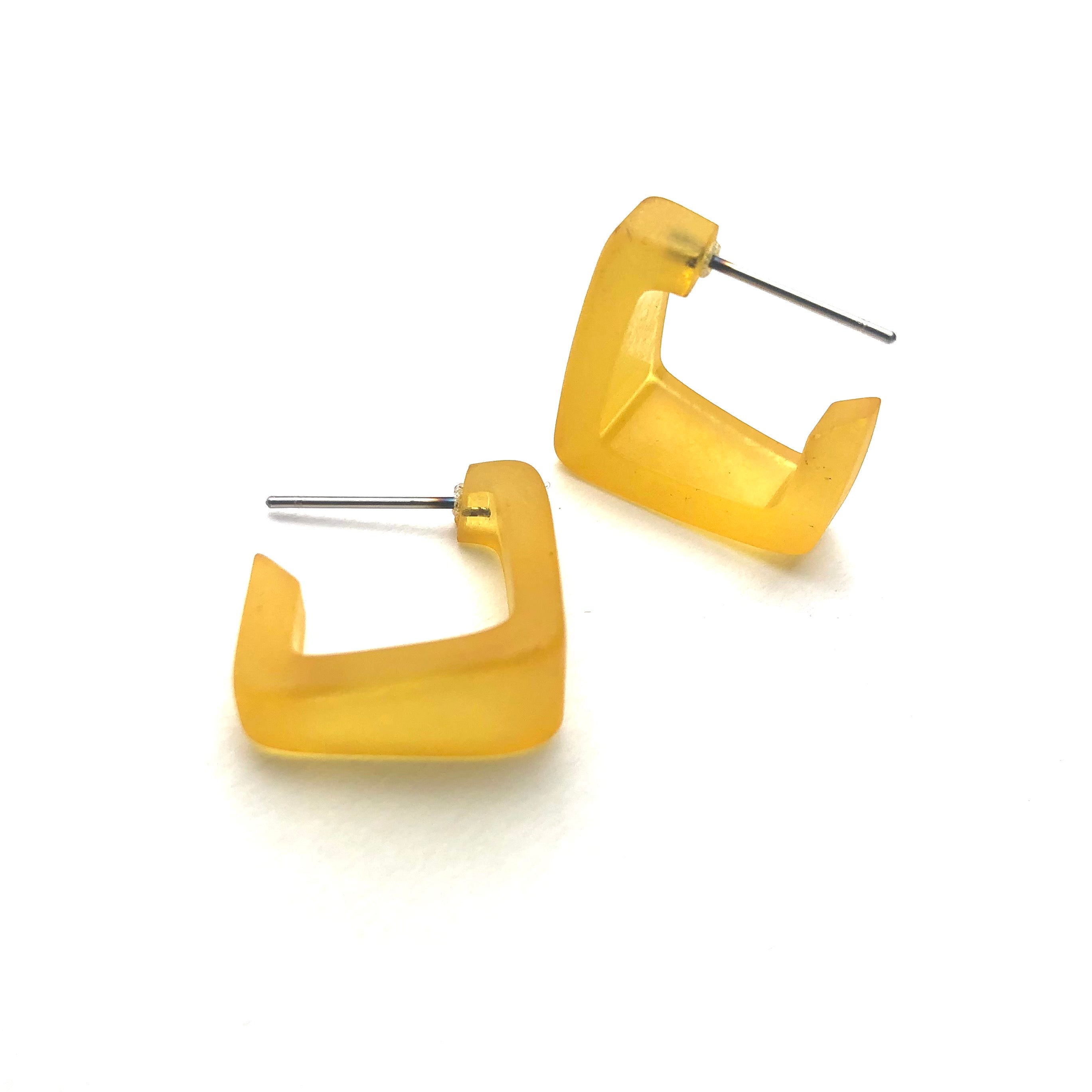 Golden Yellow Frosted Square Bermuda Hoop Earrings