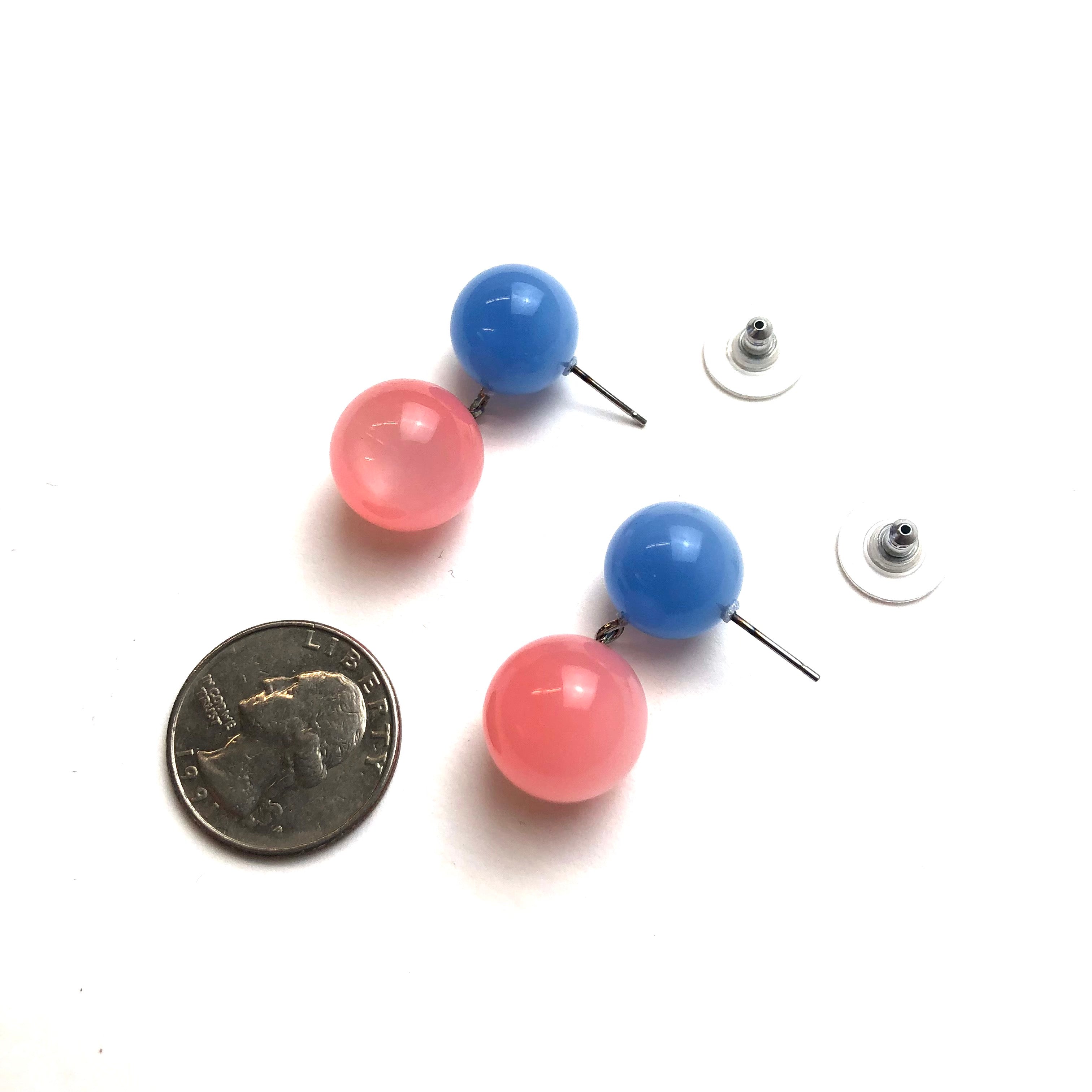 Ice Blue and Rose Pink Moonglow Lollipop Drop Earrings