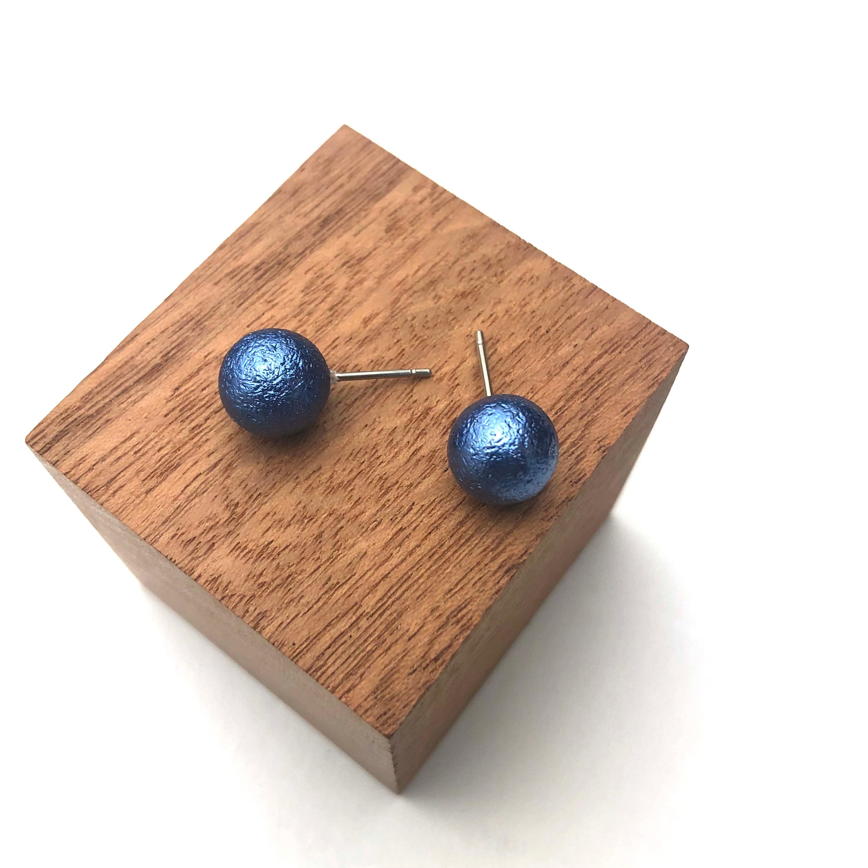 Midnight Blue Pitted Lucite Large Ball Stud Earrings