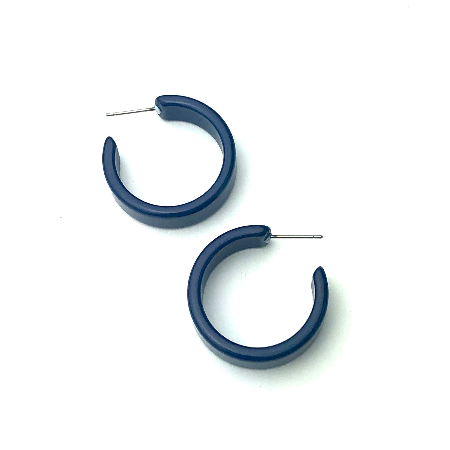 Navy Blue Shiny Chandler Hoop Earrings