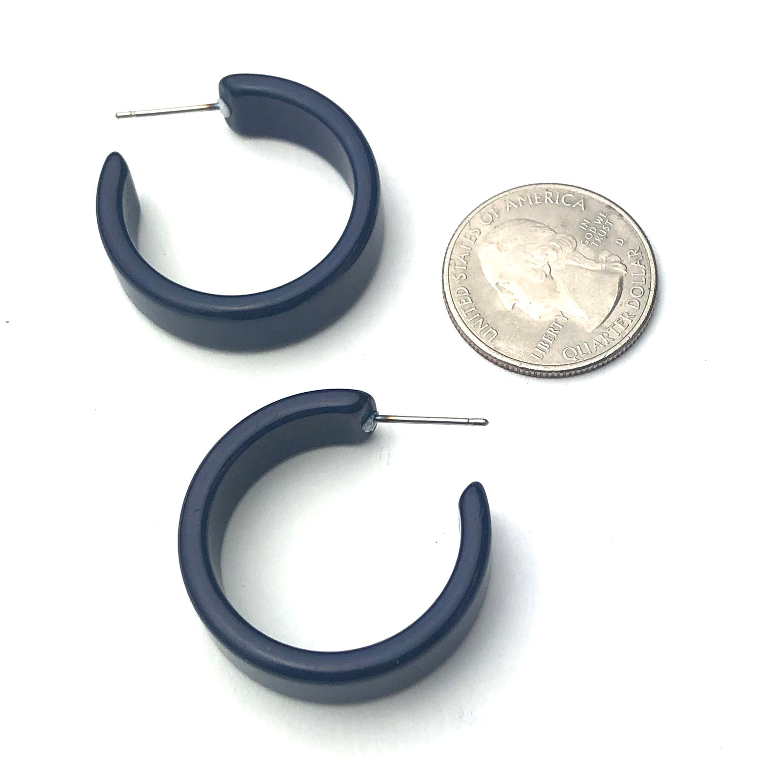 Navy Blue Shiny Chandler Hoop Earrings