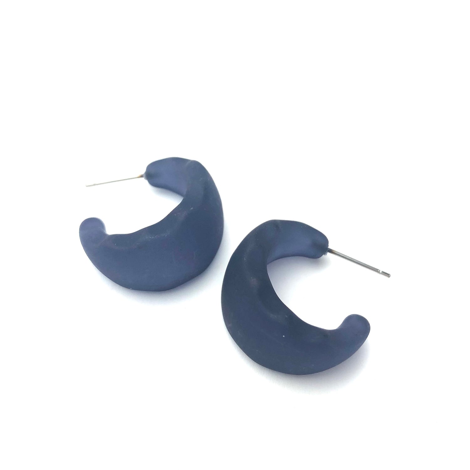 Denim Blue Frosted Ruffle Hoop Earrings