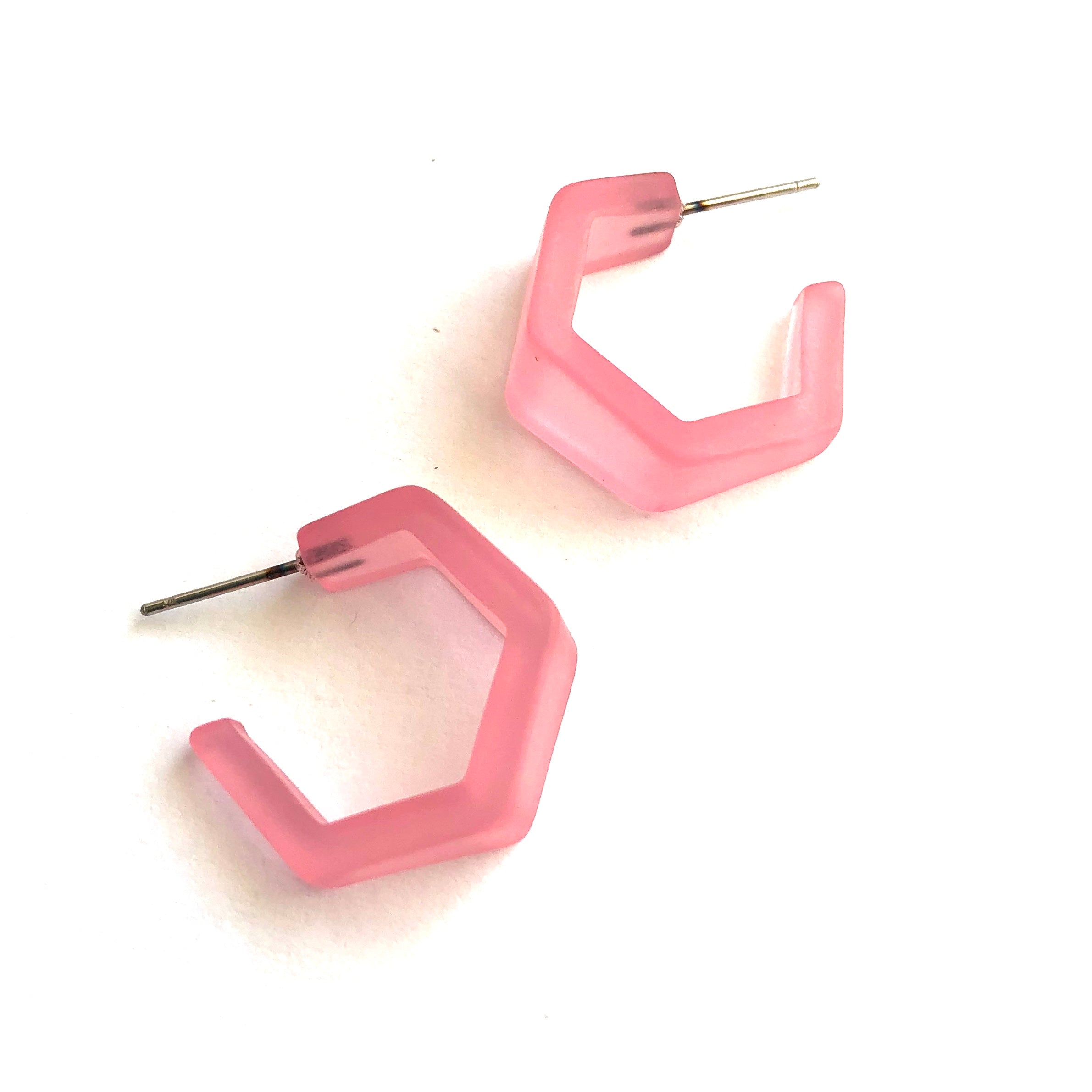 Petal Pink Frosted Tapered Hex Hoop Earrings