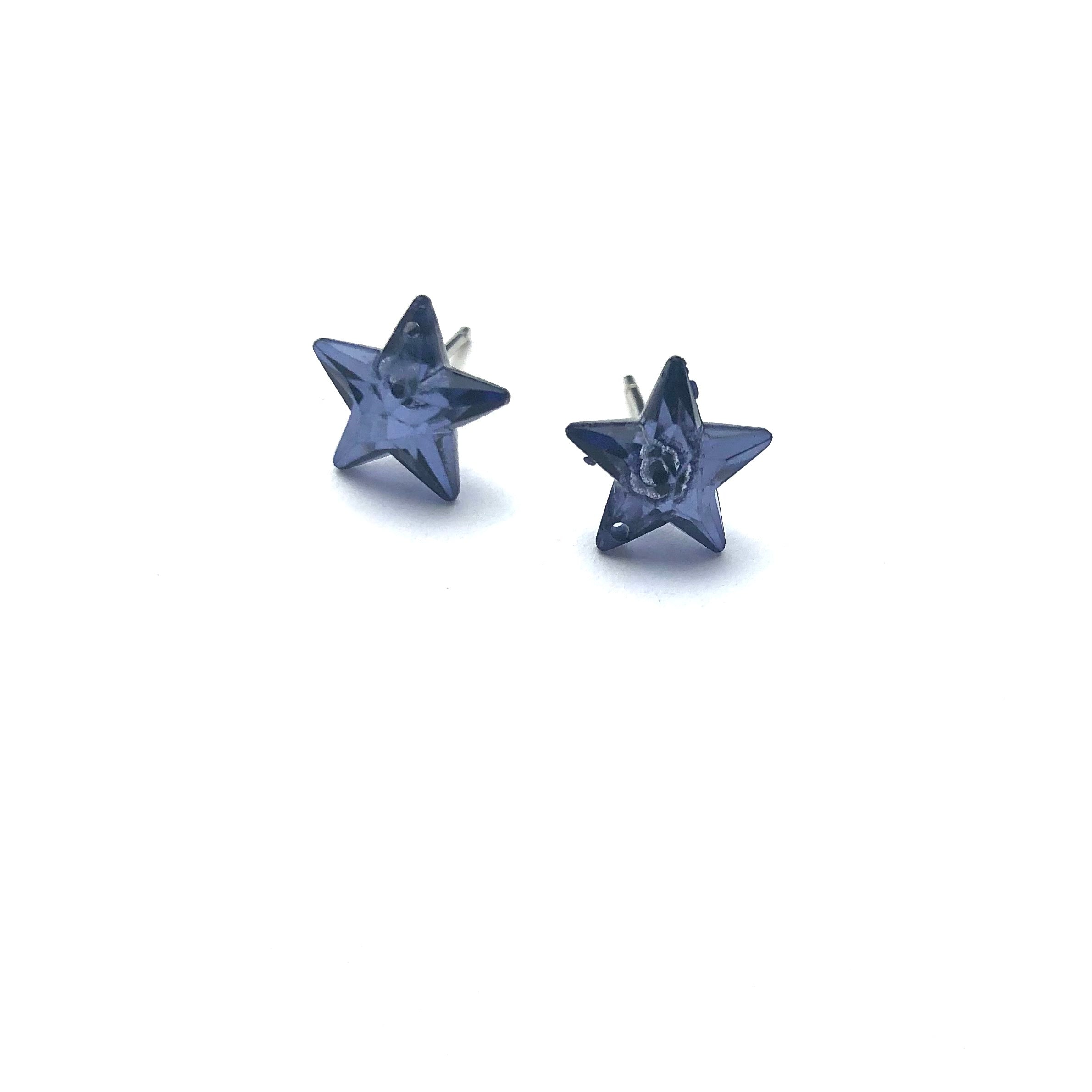 Denim Blue Faceted Petite Star Stud Earrings