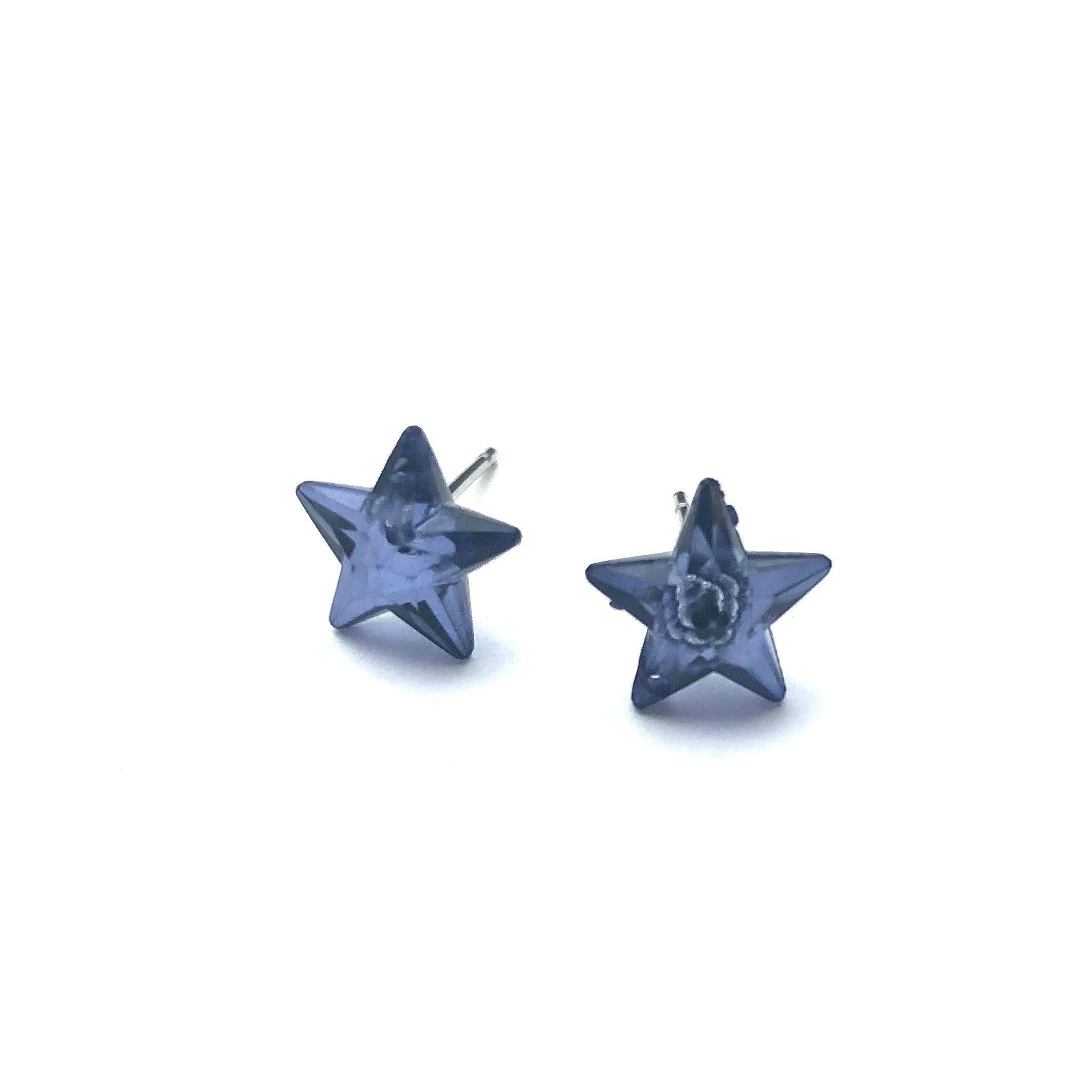 Denim Blue Faceted Petite Star Stud Earrings
