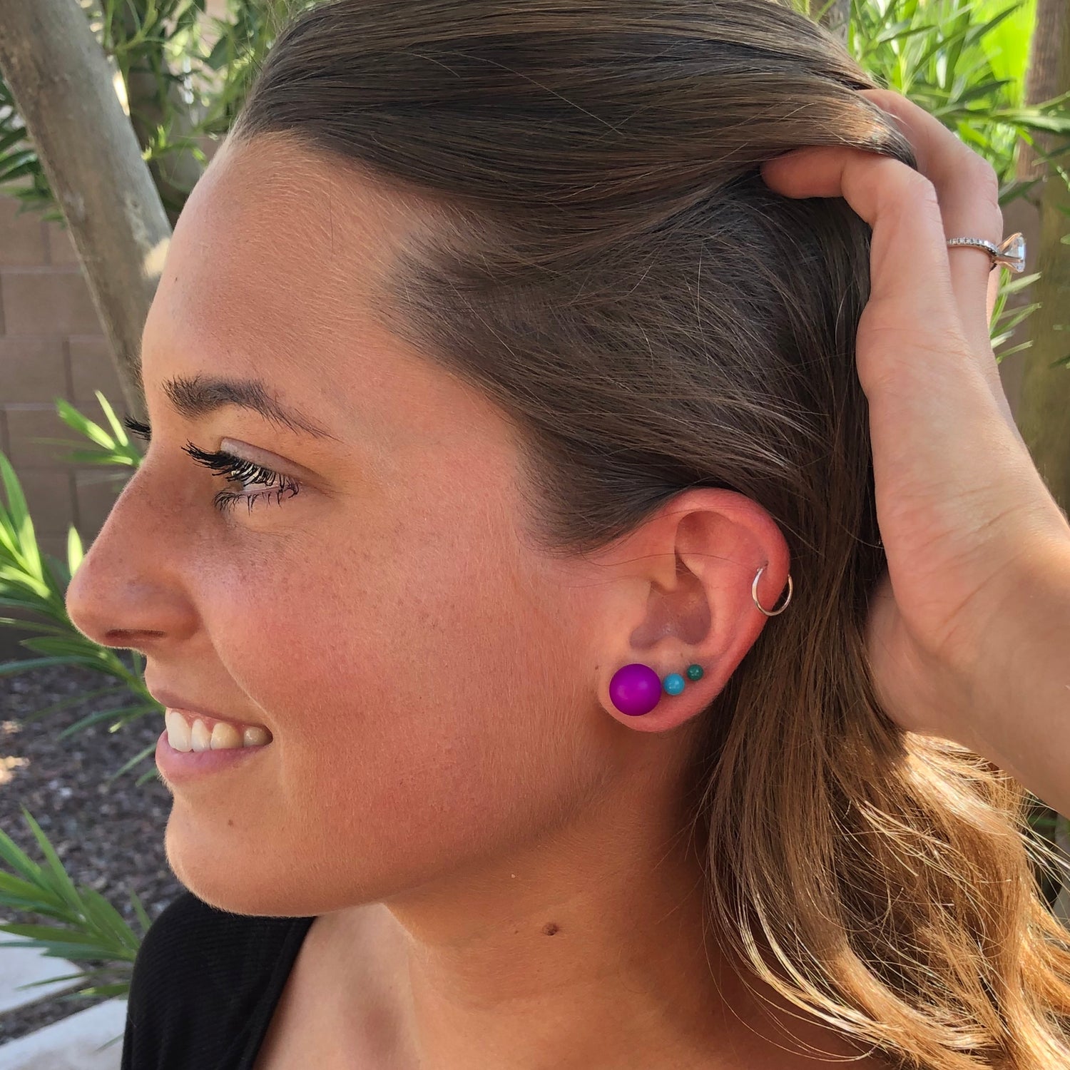 Light Purple Matte Striped Ball Stud Earrings