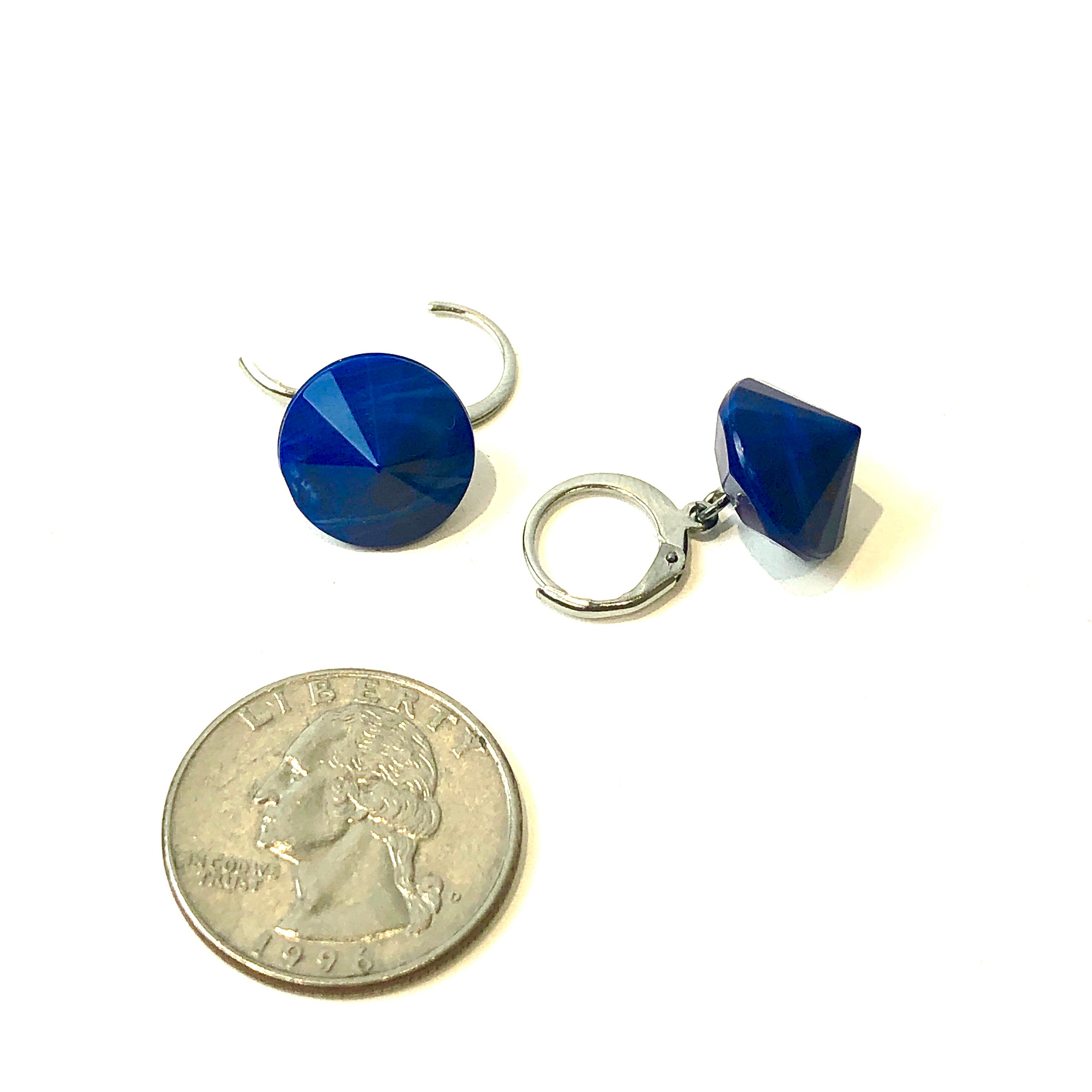 blue hoop leverback earrings