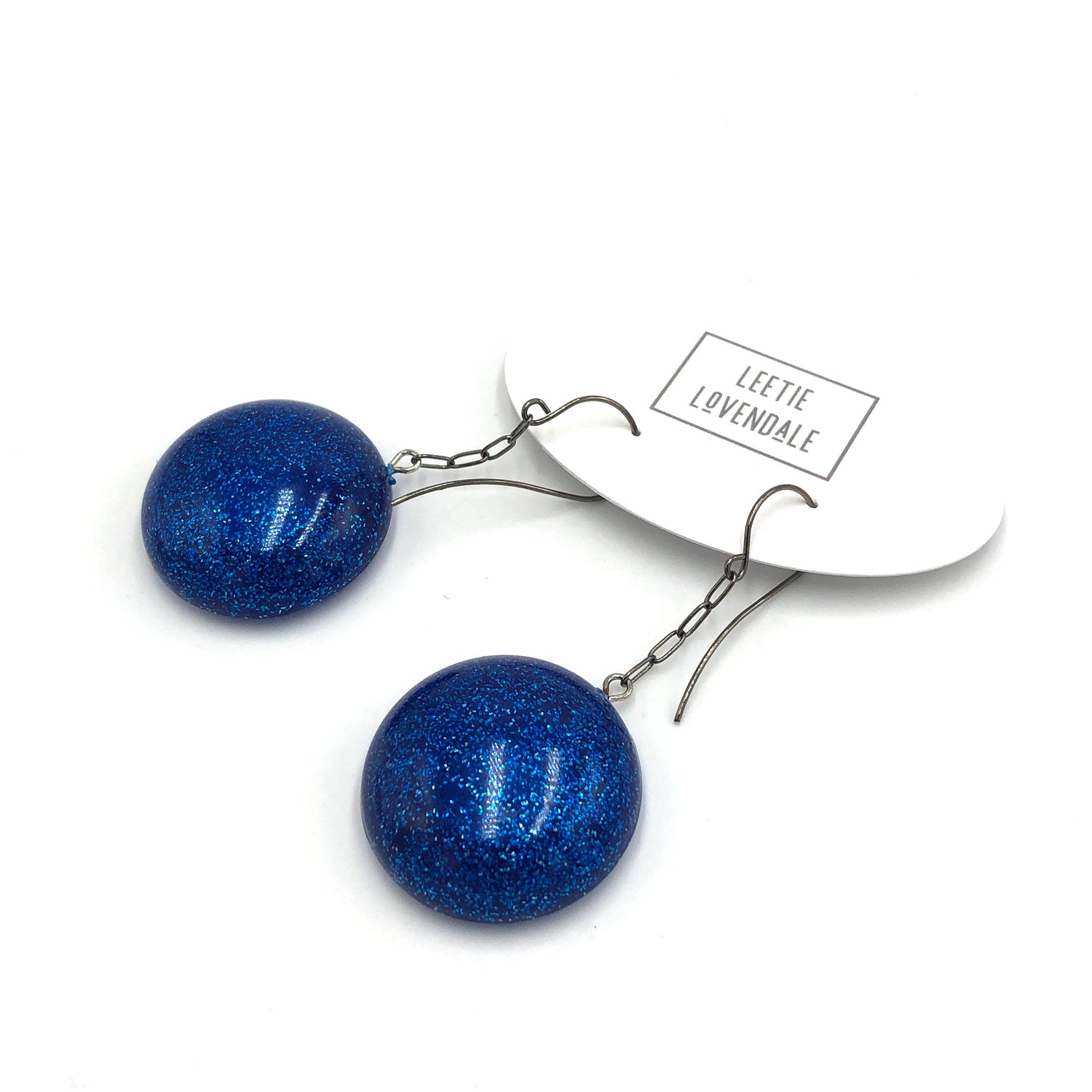 Blue Glitter Chain Drop Earrings