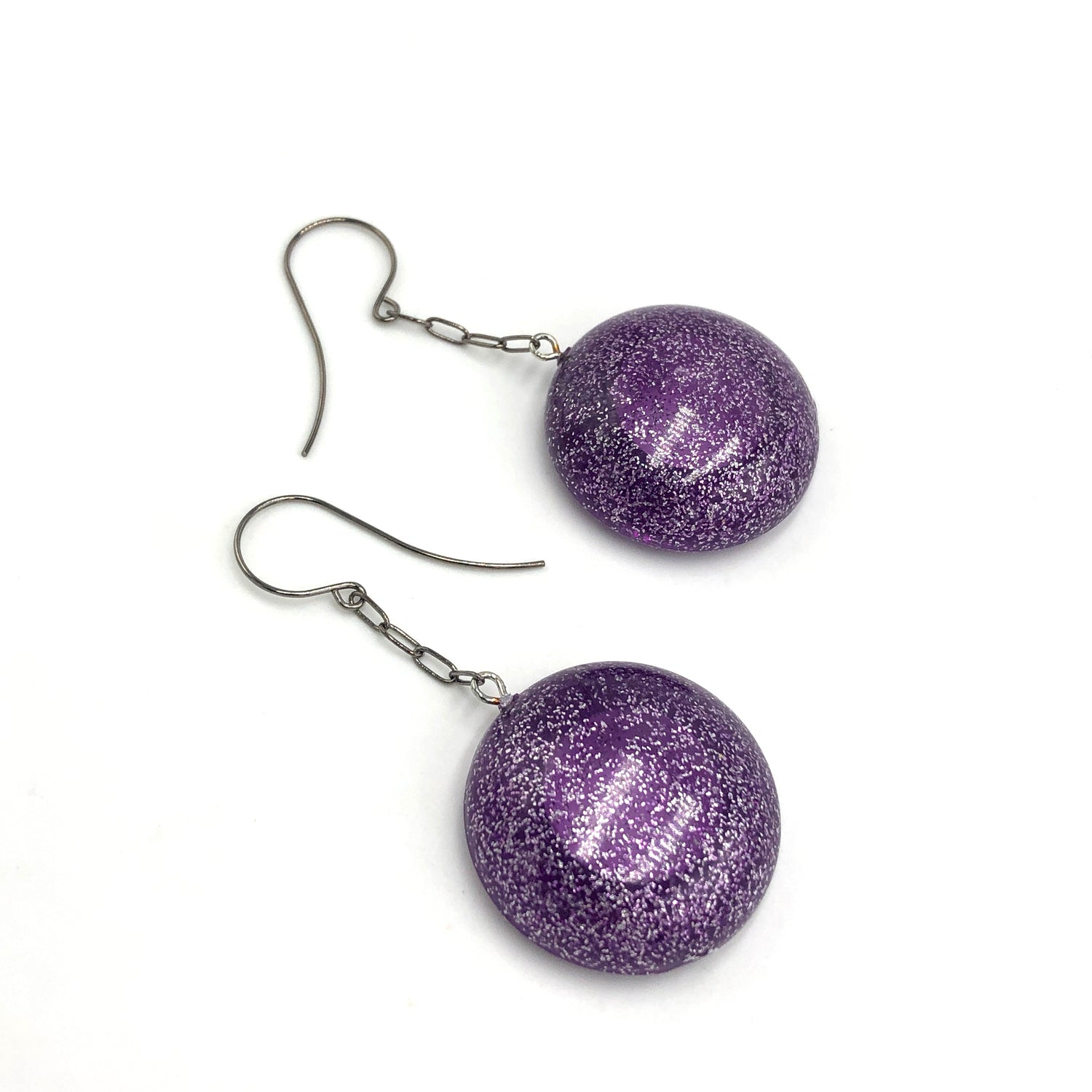 Purple Glitter Chain Drop Earrings