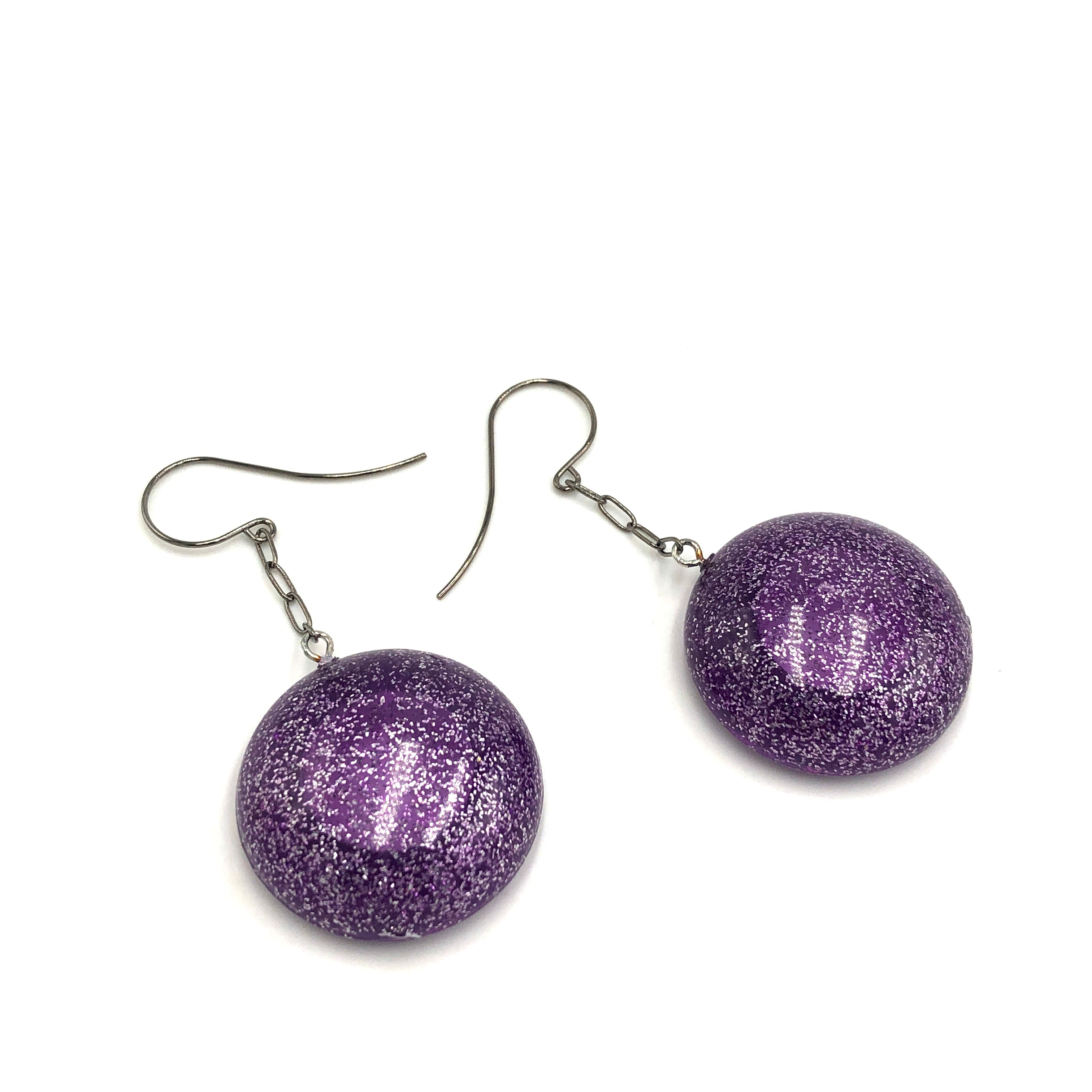 Purple Glitter Chain Drop Earrings