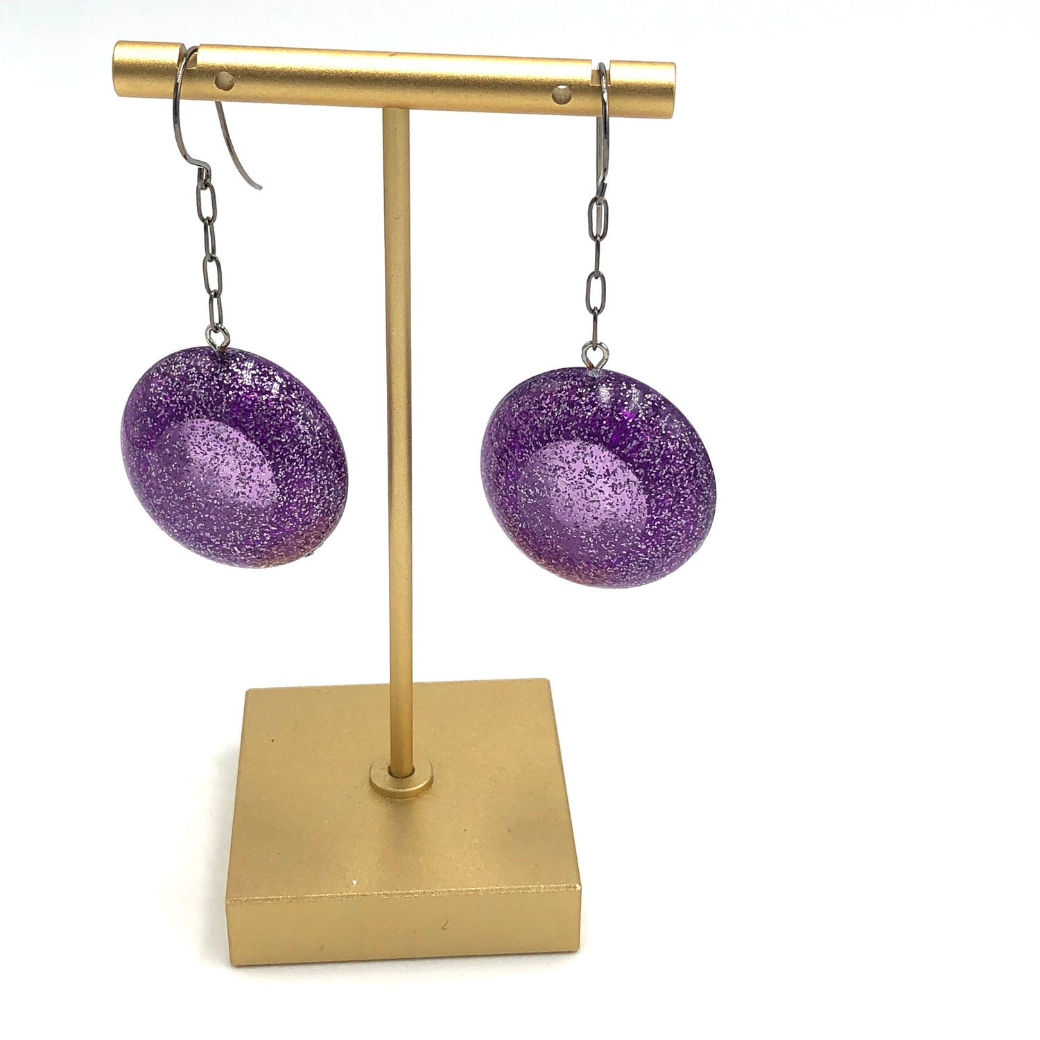 Purple Glitter Chain Drop Earrings