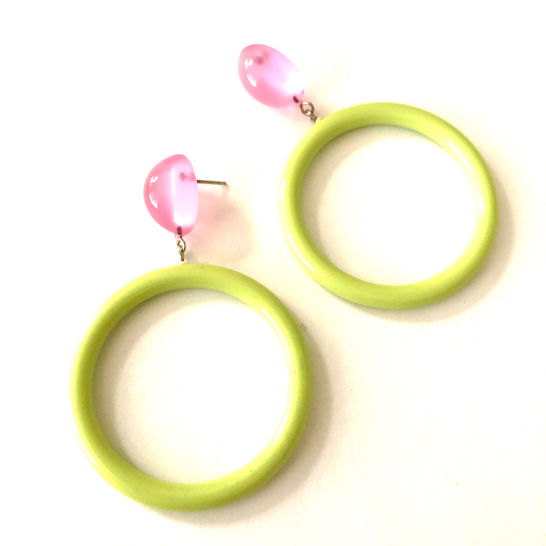 Pink Opal &amp; Lime Green Go Go Hoop Donut Drop Earrings