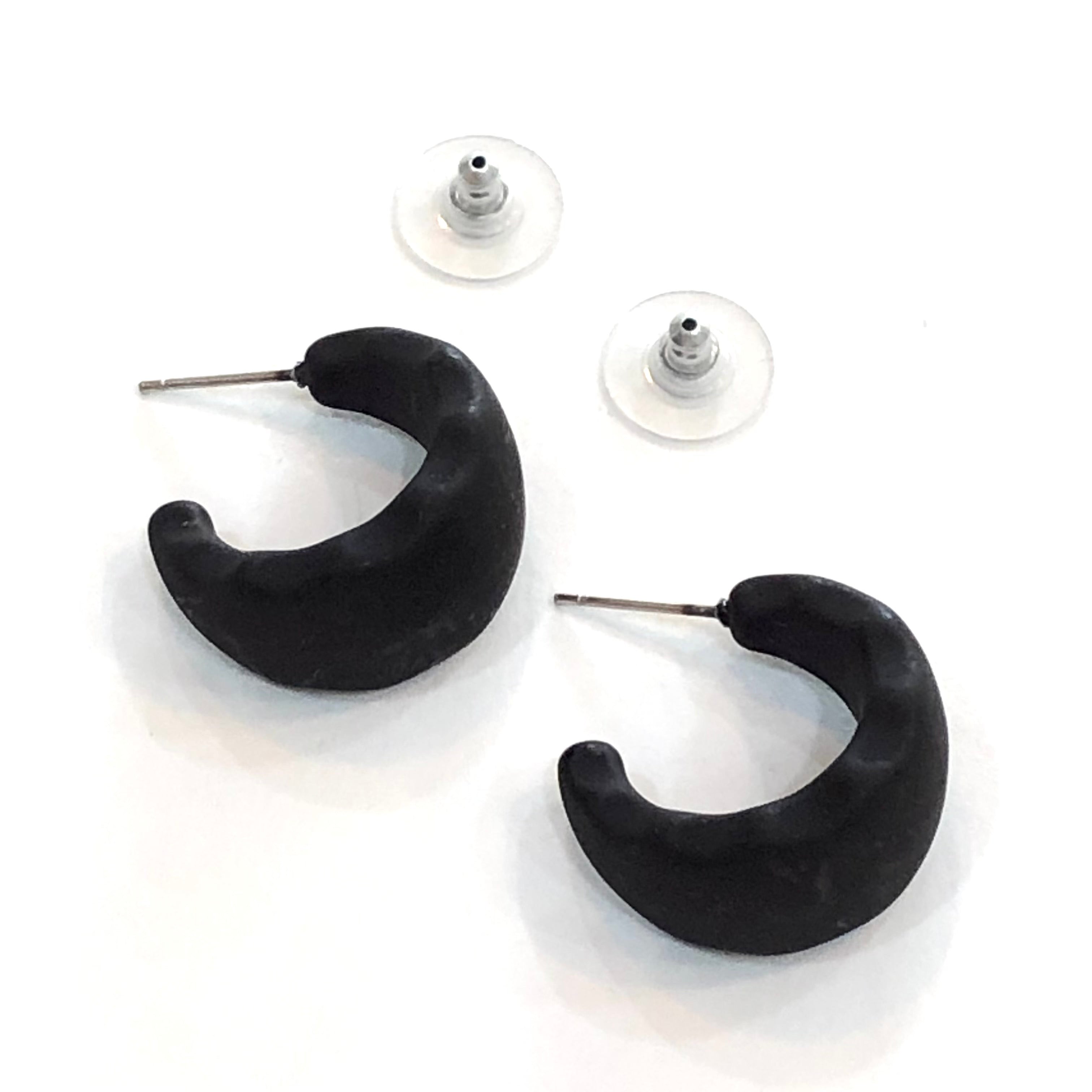 Black Frosted Ruffle Hoop Earrings