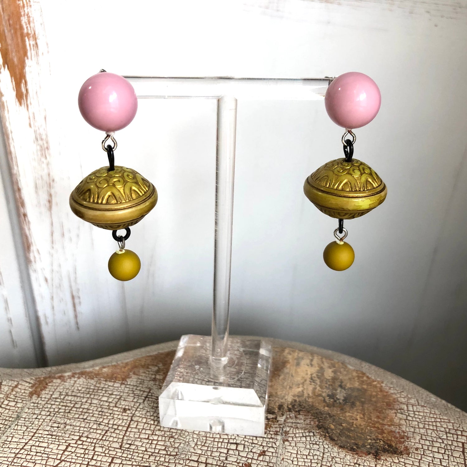 Soft Lilac with Gilded Olive Drop Statement Earrings