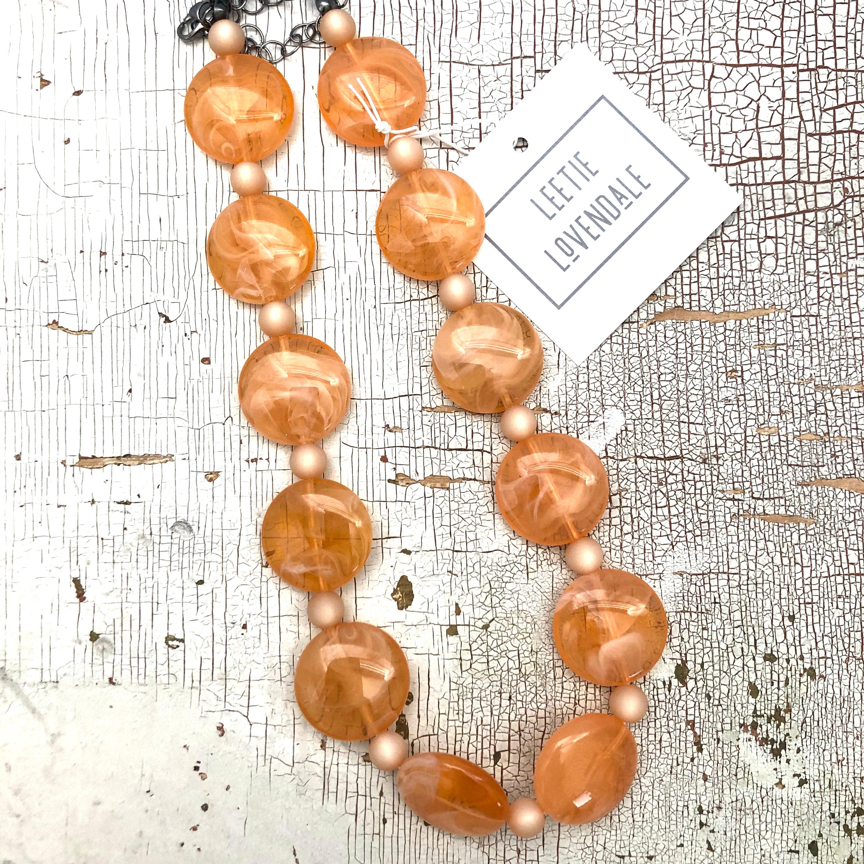 Peach Marbled Disc Lucite Marco Necklace