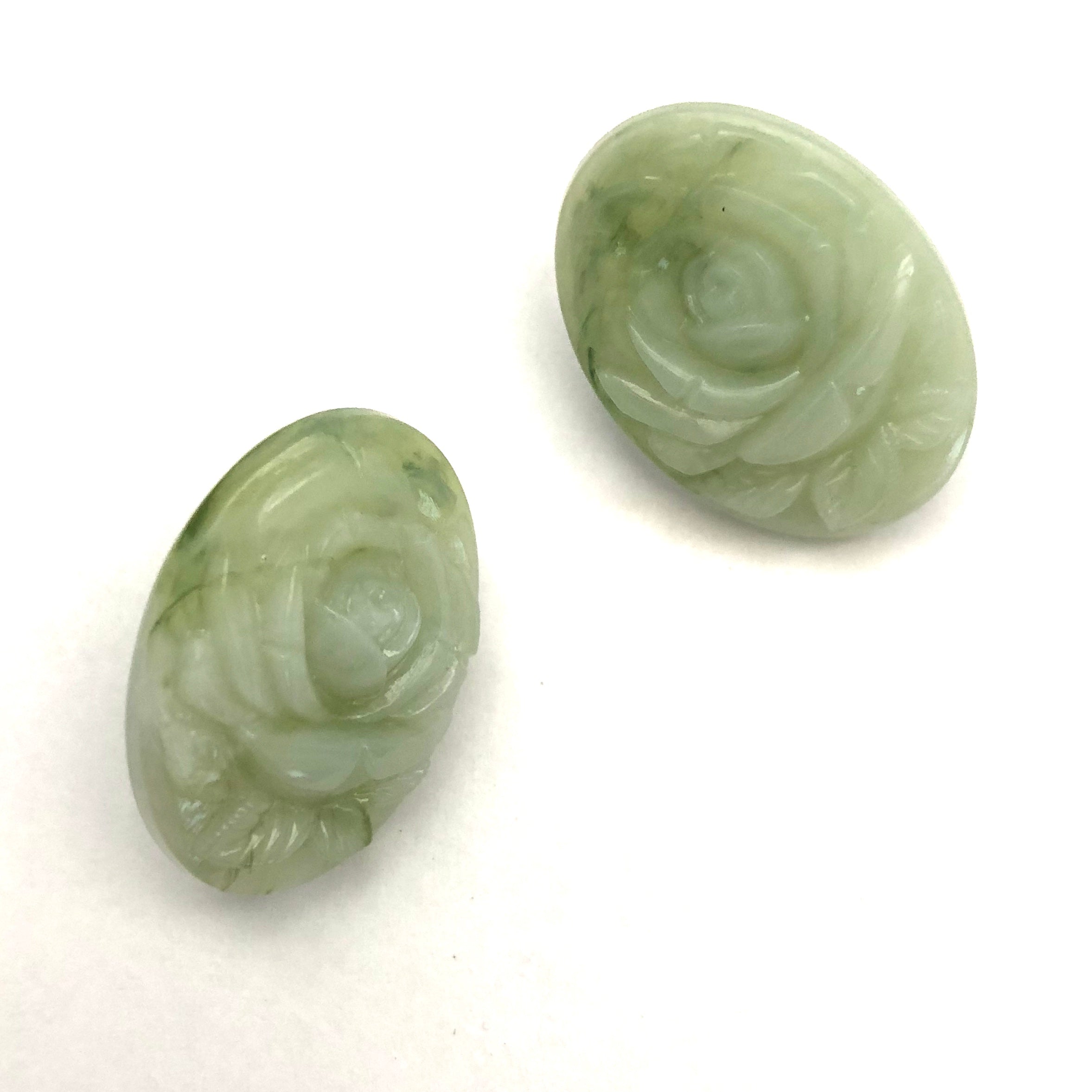 Sage Green Carved Rose Oval Button Stud Earrings