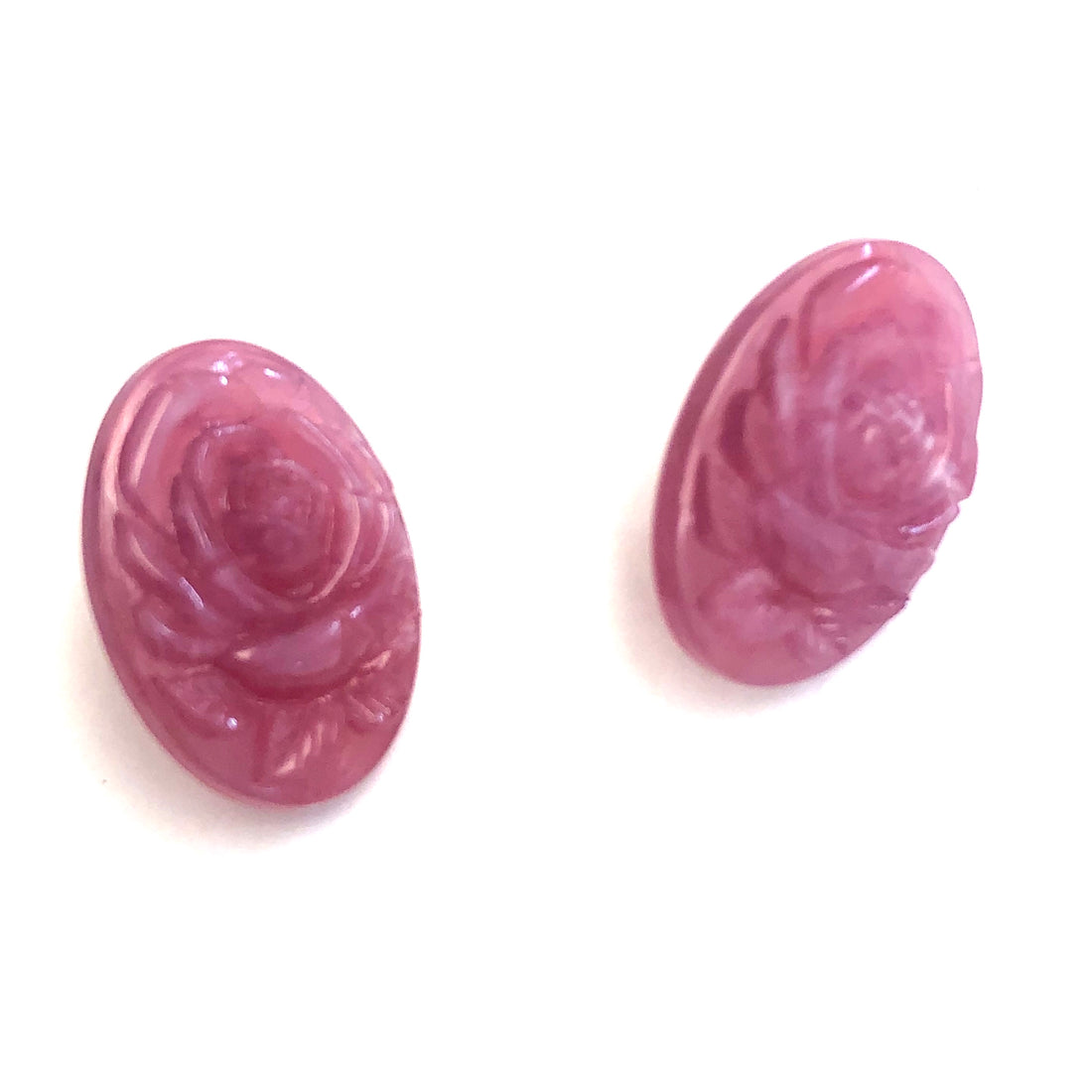 Amethyst Purple Carved Rose Oval Button Stud Earrings