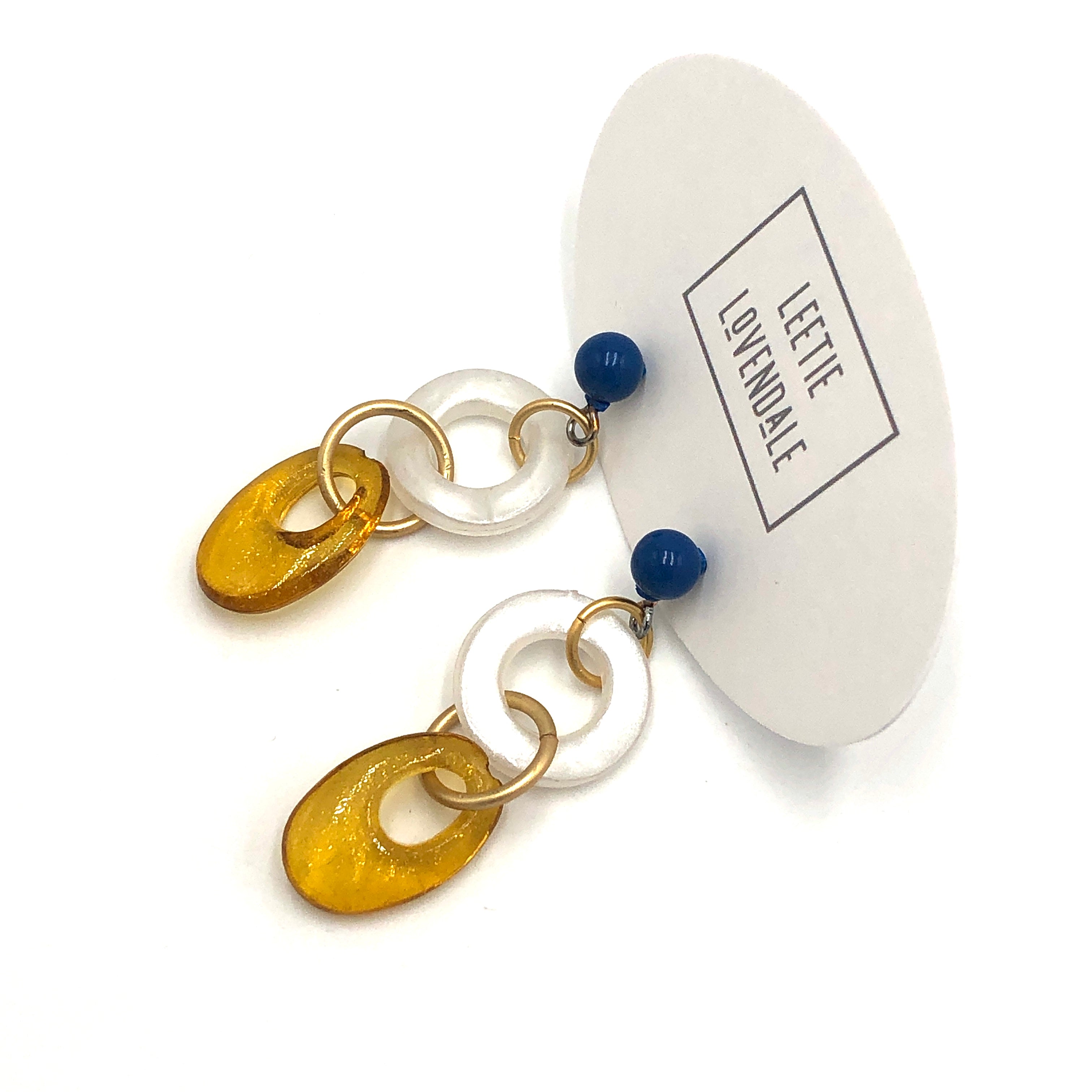 Pearl Aqua &amp; Gold Glitter Addie Earrings