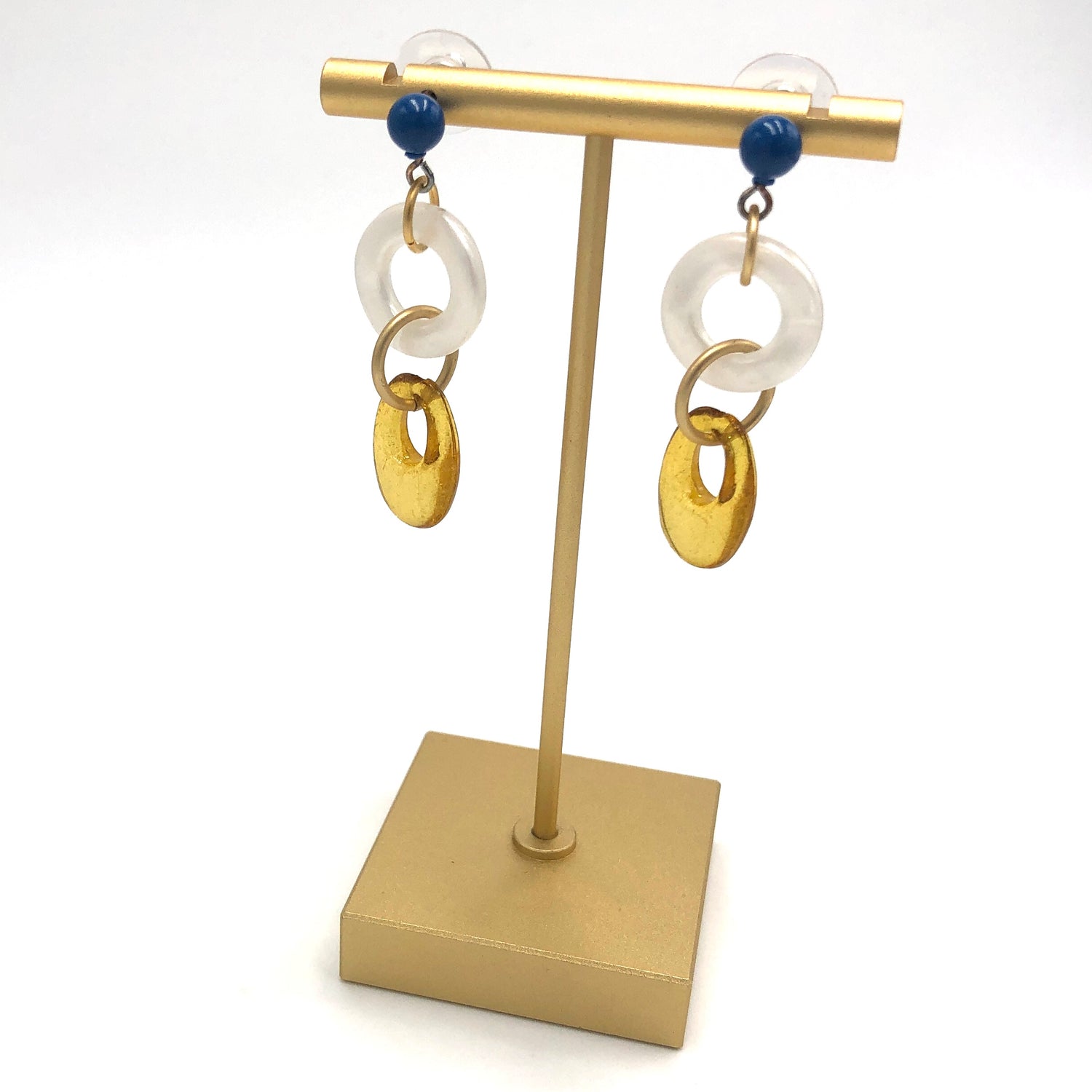 Pearl Aqua &amp; Gold Glitter Addie Earrings