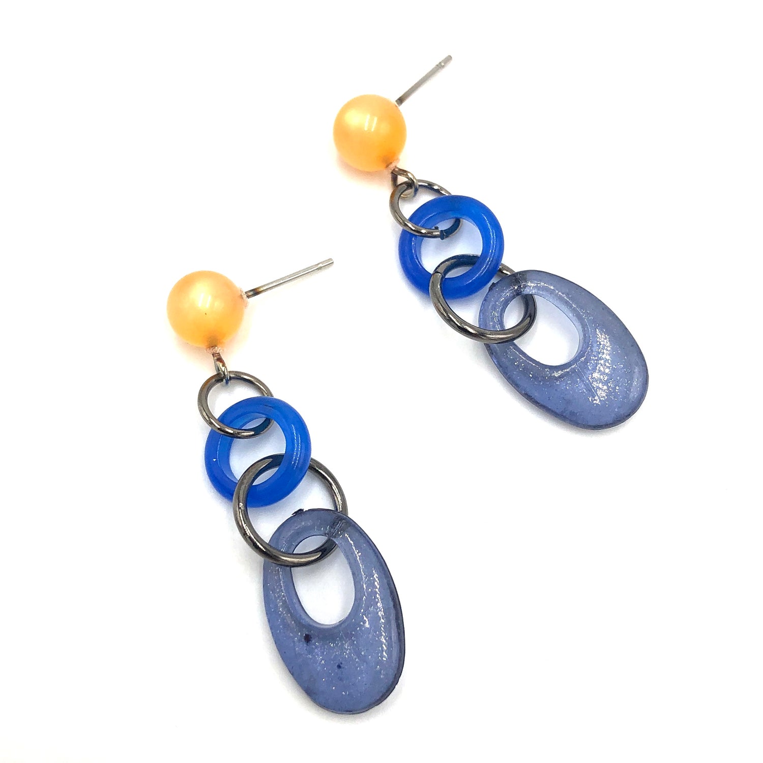 peach blue earrings lucite