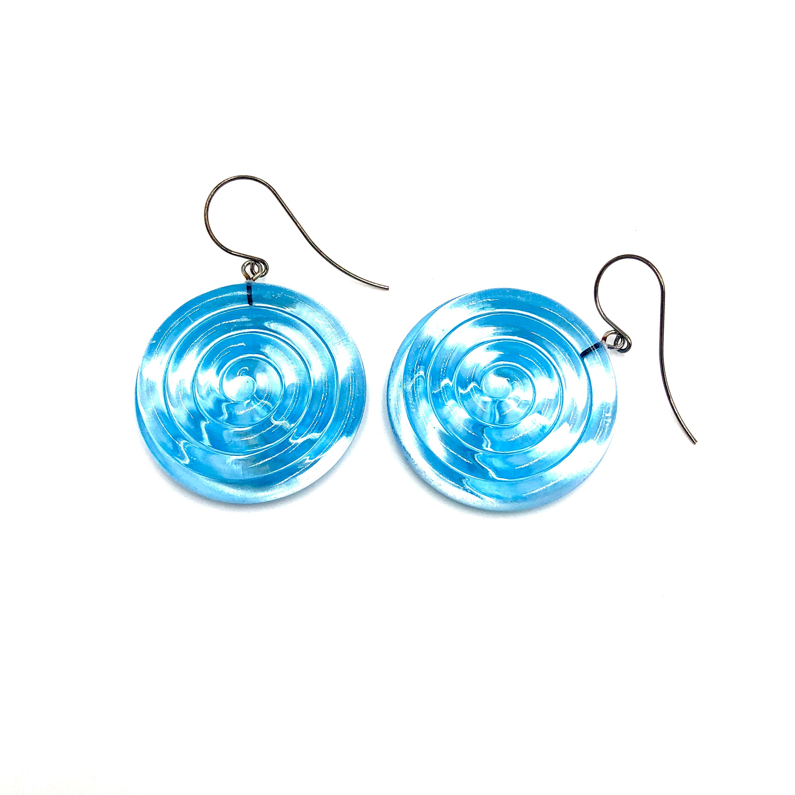 Ice Blue &amp; Glow Spiral Drop Earrings