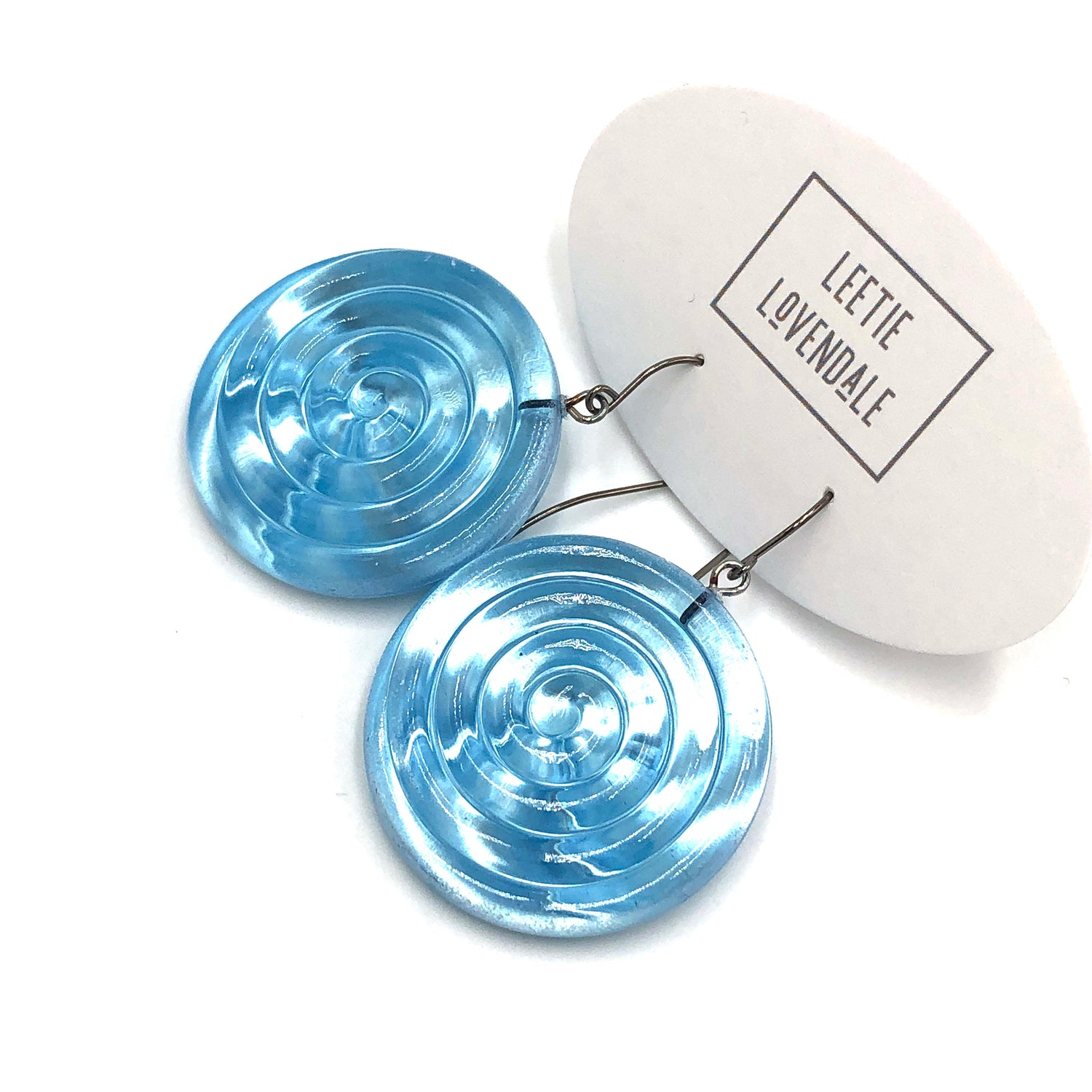Ice Blue &amp; Glow Spiral Drop Earrings