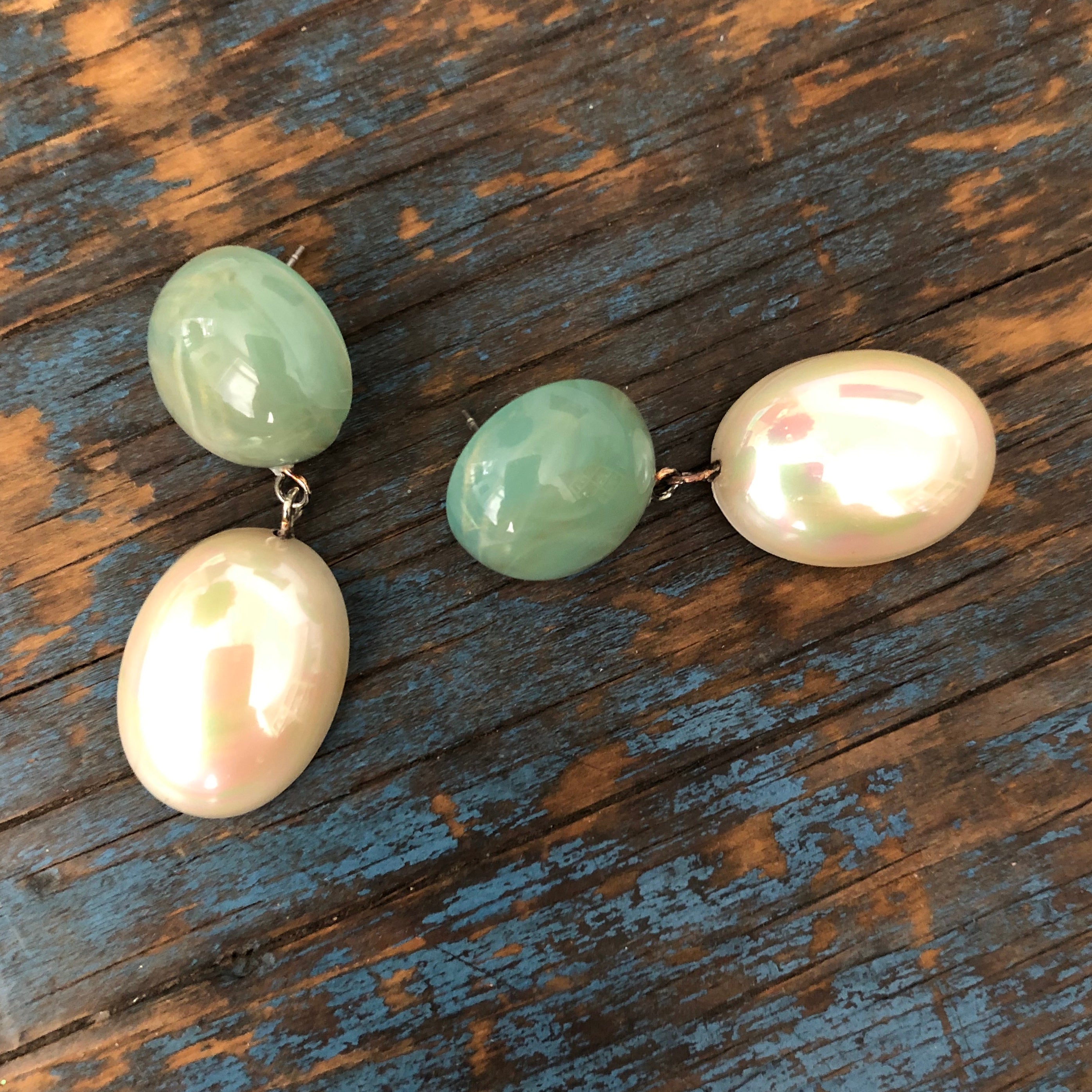 Sage Green &amp; Gold Luxe Jelly Bean Earrings