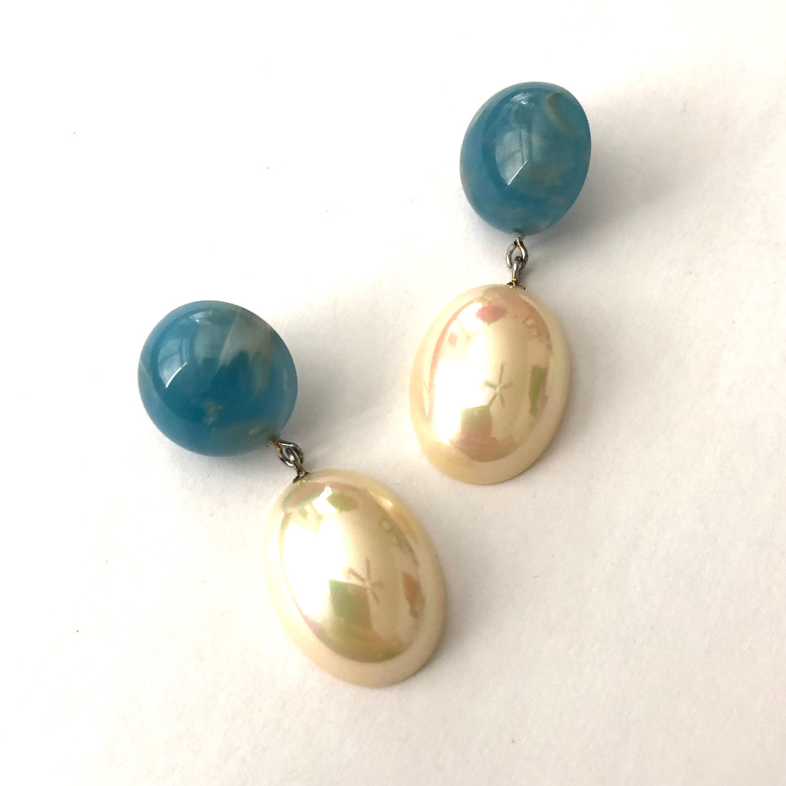 Peacock Blue &amp; Gold Luxe Jelly Bean Earrings