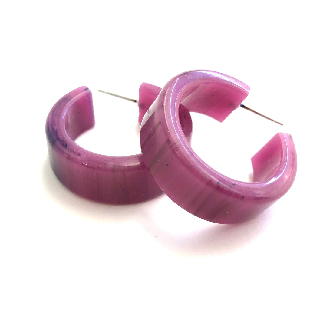 Violet Purple Marbled Retro Wide Parker Hoop Earrings