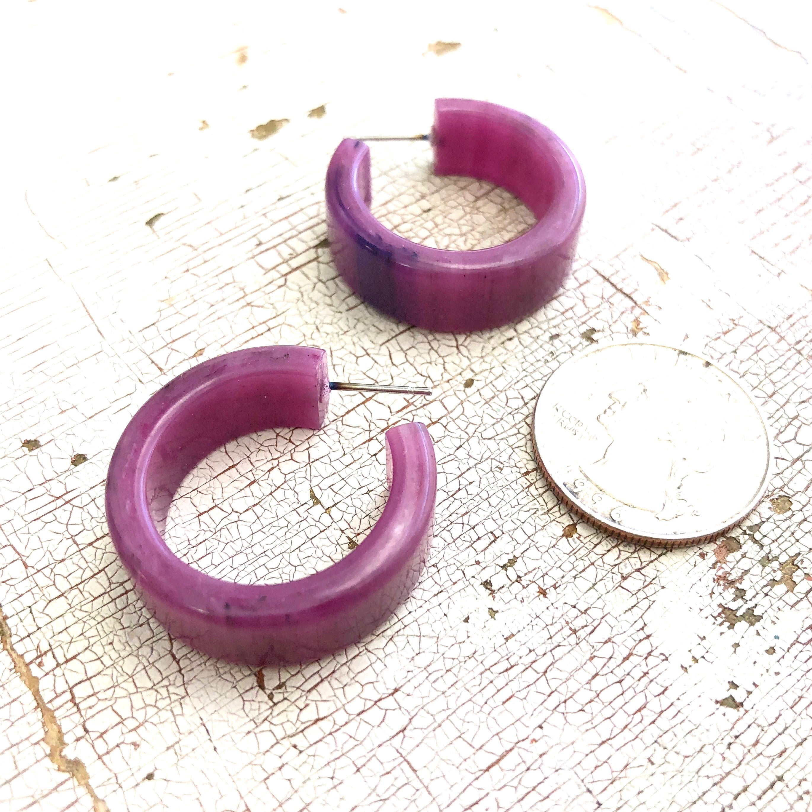 violet marbled hoop earrings