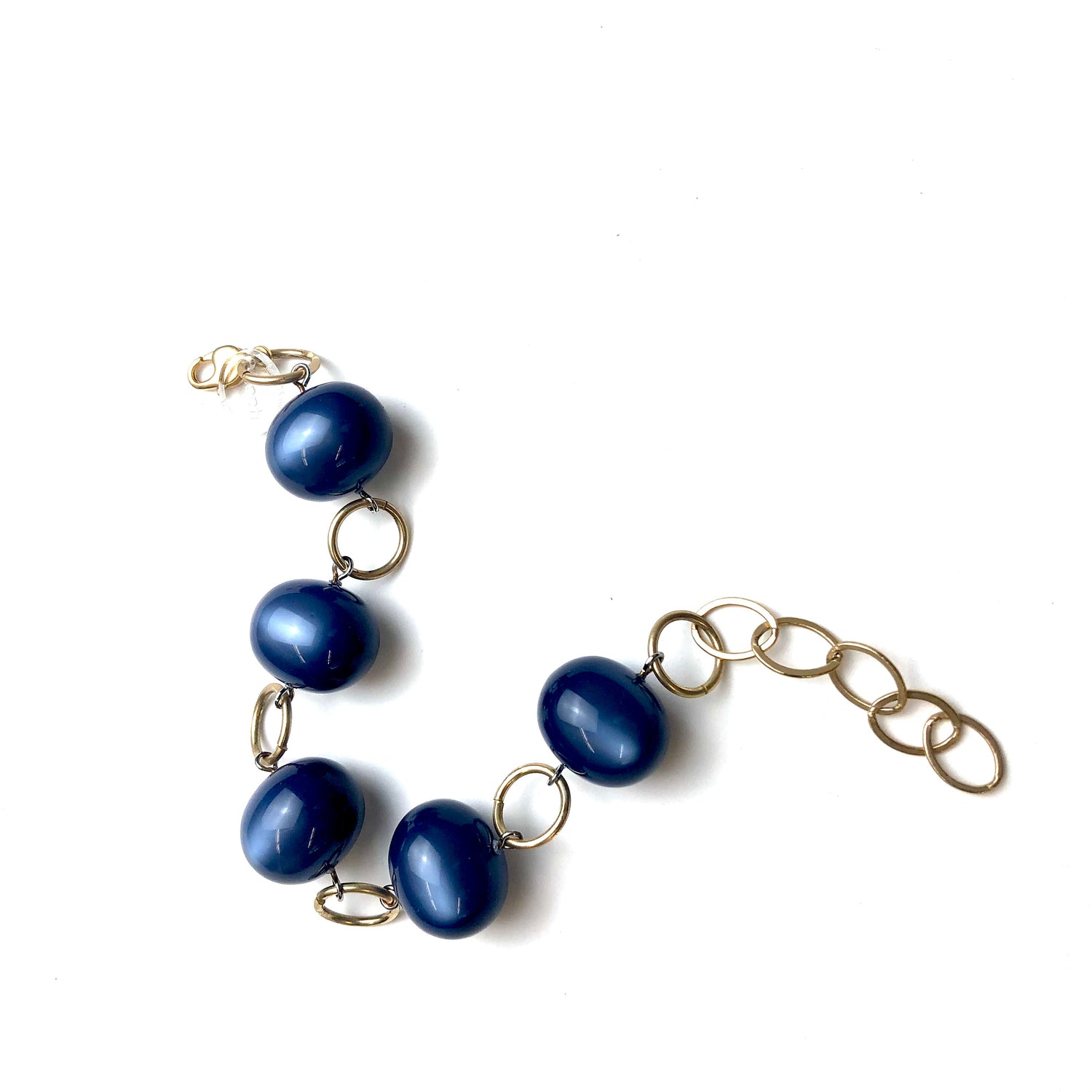 Sapphire Blue Moonglow &amp; Gold Bubble Stations Bracelet