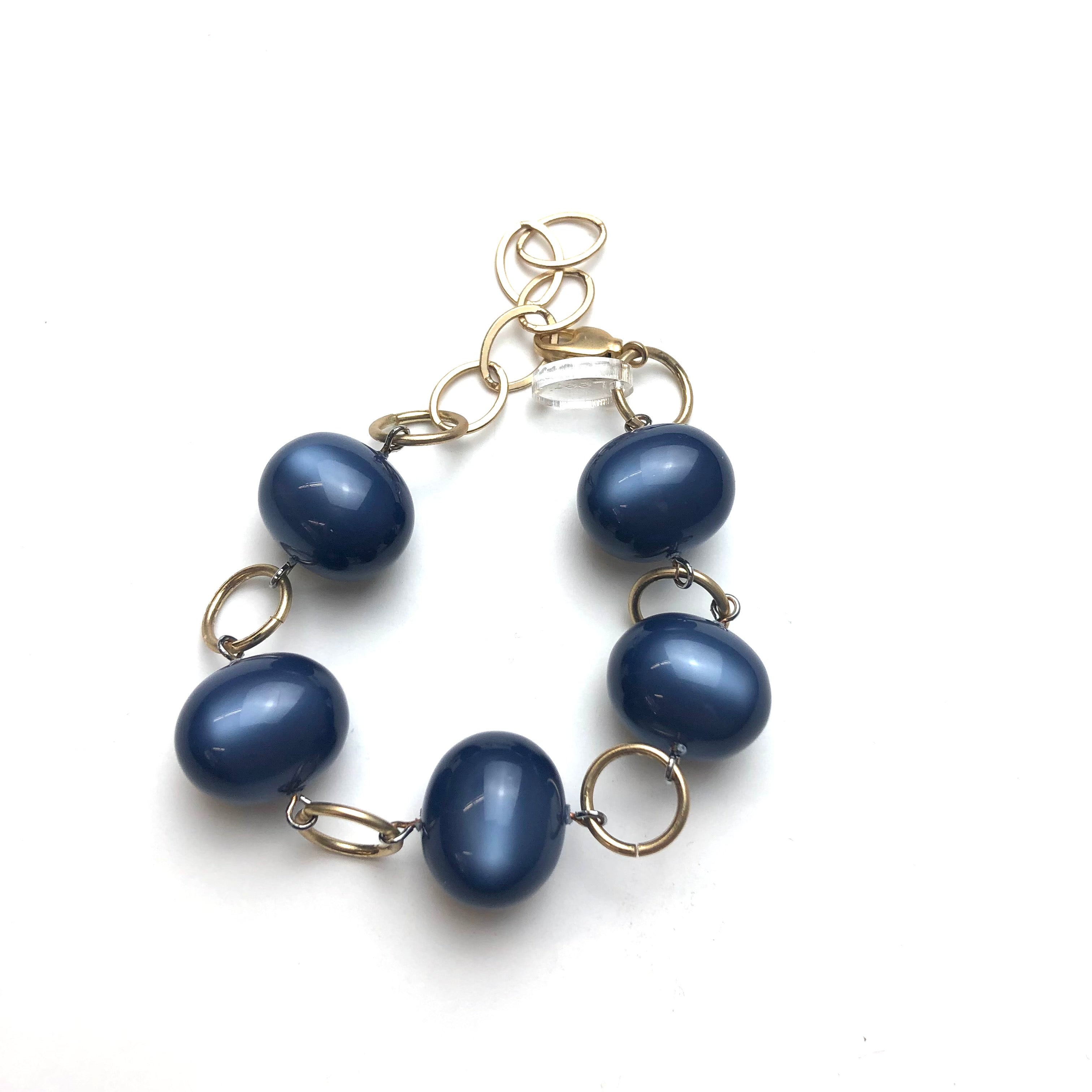 Sapphire Blue Moonglow &amp; Gold Bubble Stations Bracelet