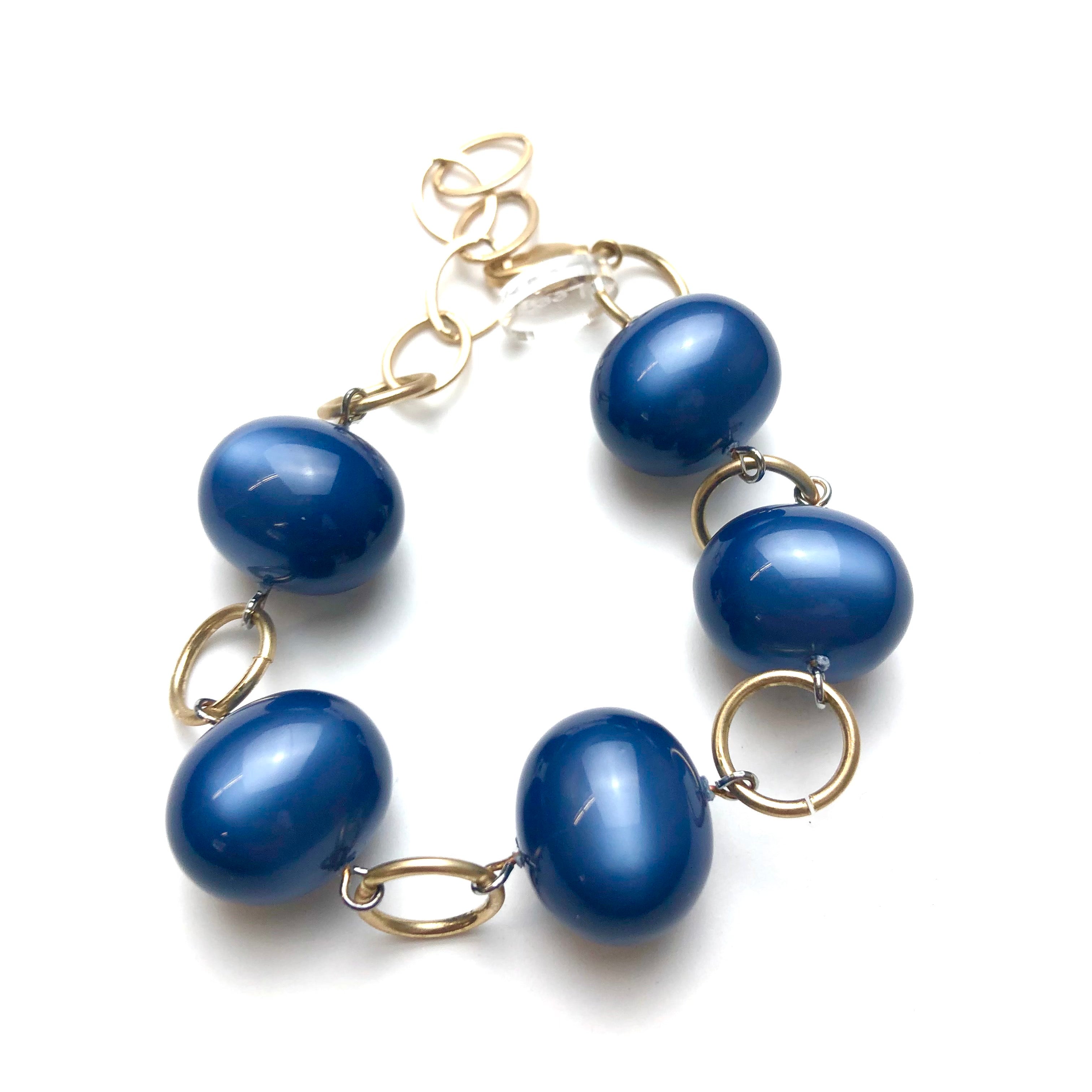 Sapphire Blue Moonglow &amp; Gold Bubble Stations Bracelet