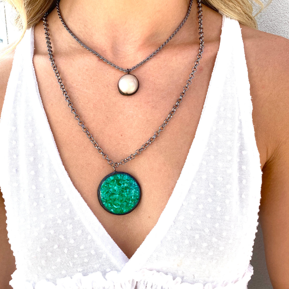 green mosaic necklace
