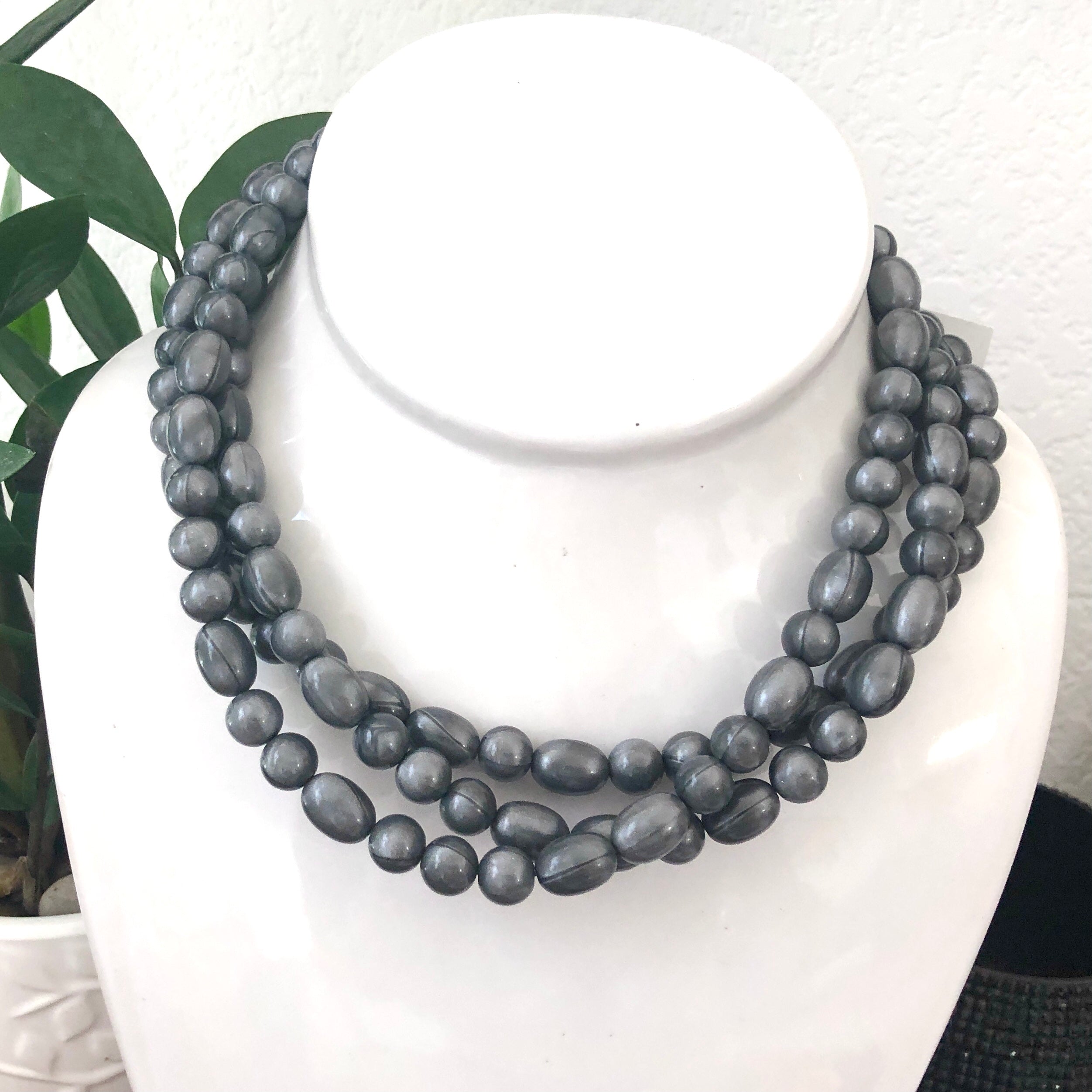 Charcoal Pearlized Beaded Morgan Necklace