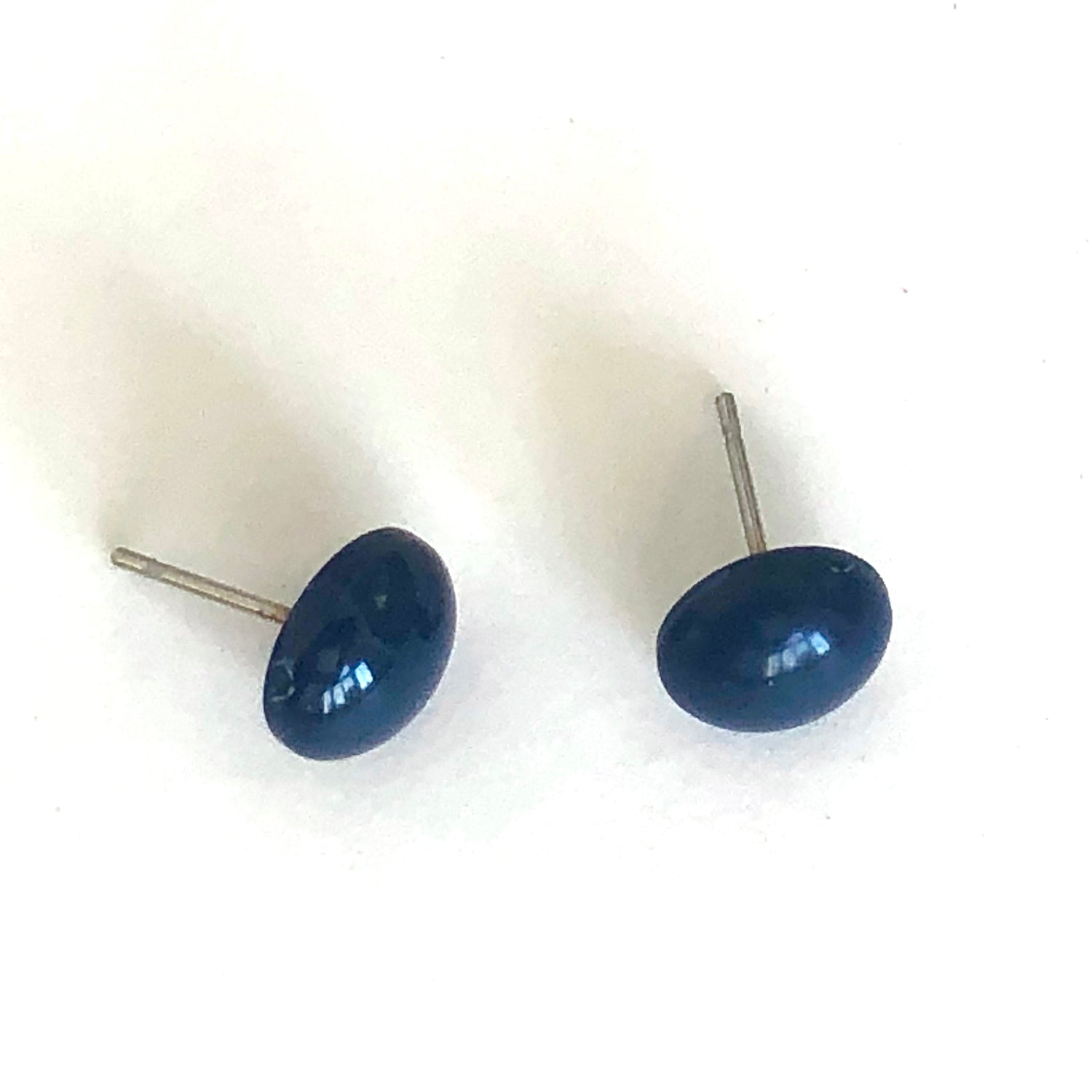 Navy Blue Small Retro Button Stud Earrings