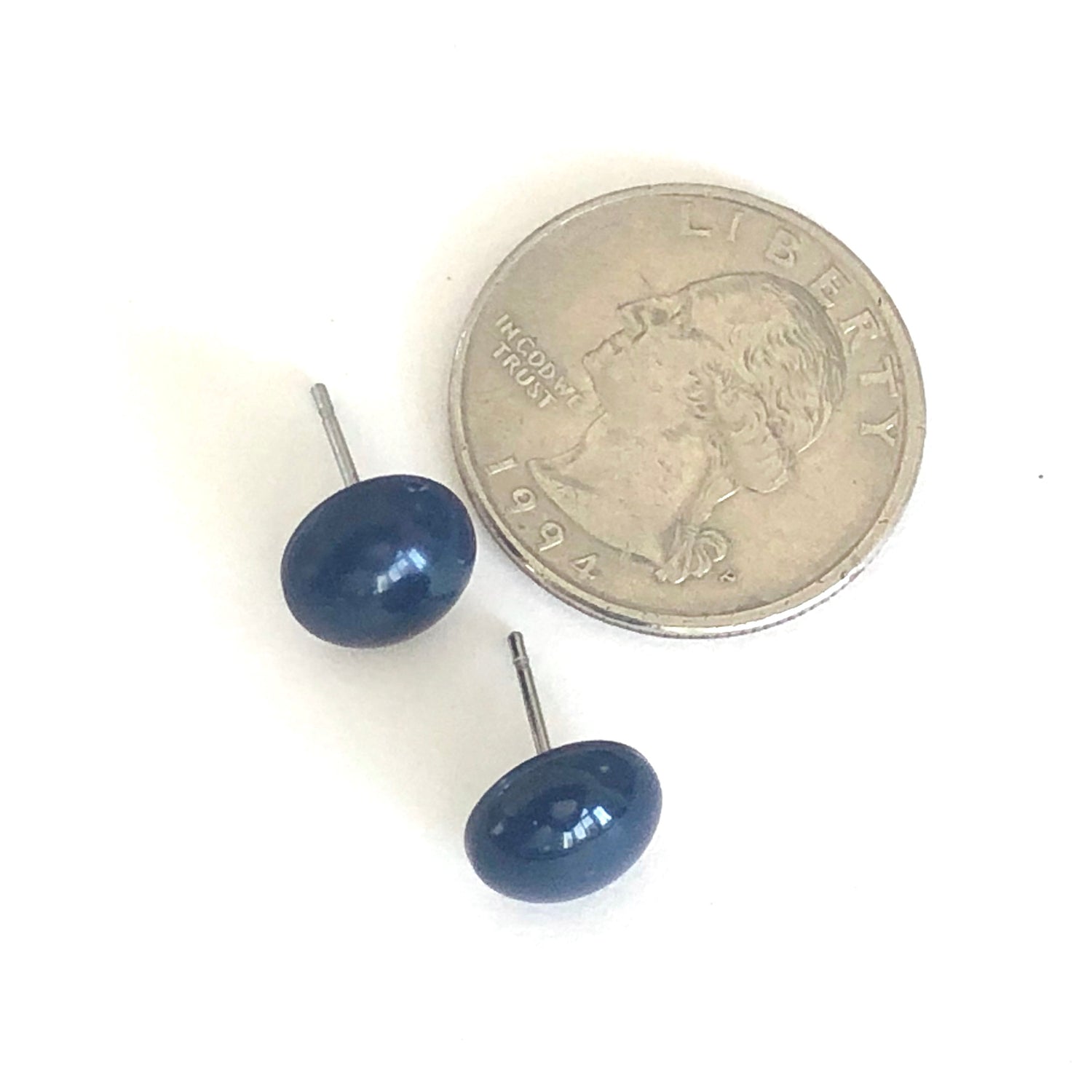 Navy Blue Small Retro Button Stud Earrings